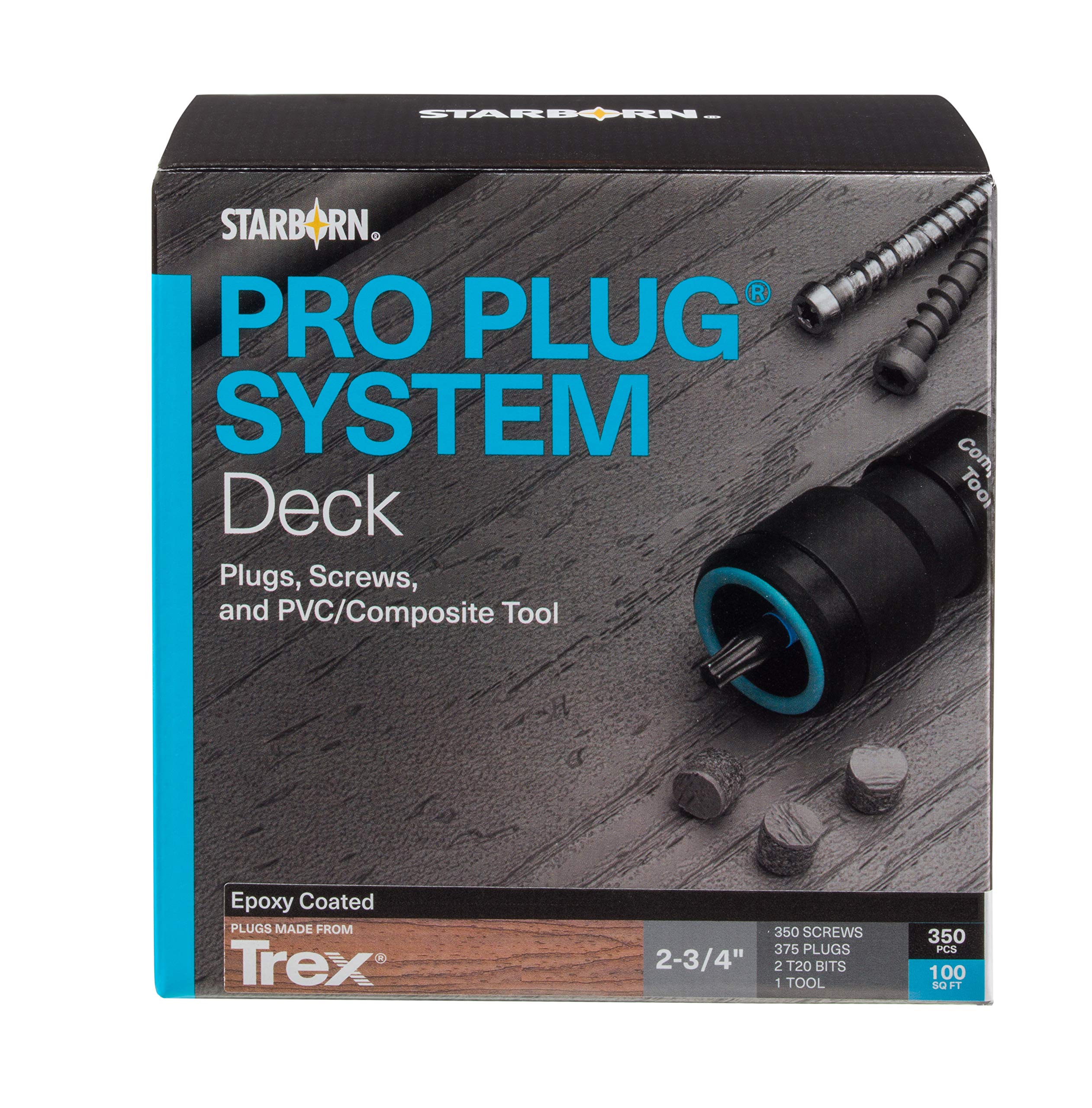 Pro Plug System for PVC Plugs & Epoxy Screws - Trex Lava Rock Decking Kit (375 Plugs + 350 Screws Covers 100 sq ft) - Perfect for Composite Deck Repair & Hidden Fastener Installation