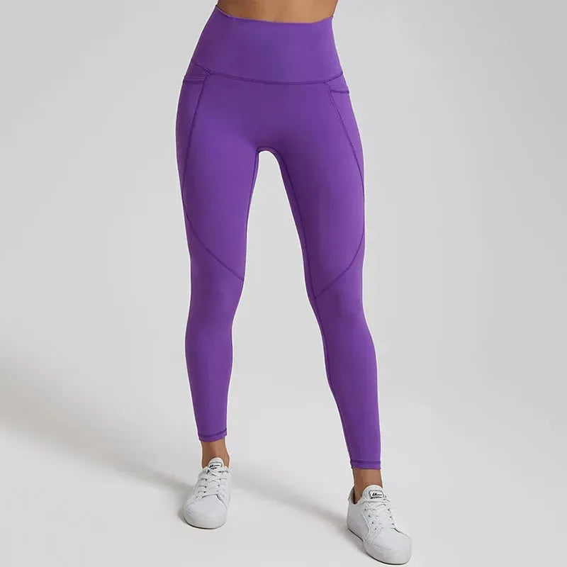 Seamless Nude Yoga Pants for Women - 3 Pocket High Waisted Gym Leggings with Push Up Effect | Perfect for Workouts, Running & Lounge Wear