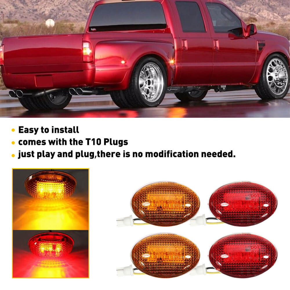 Amber/Red LED Side Marker Lights for 1999-2010 Ford F350 F450 F550 Super Duty Truck - Durable Replacement Lights for Enhanced Night Visibility & Safety
