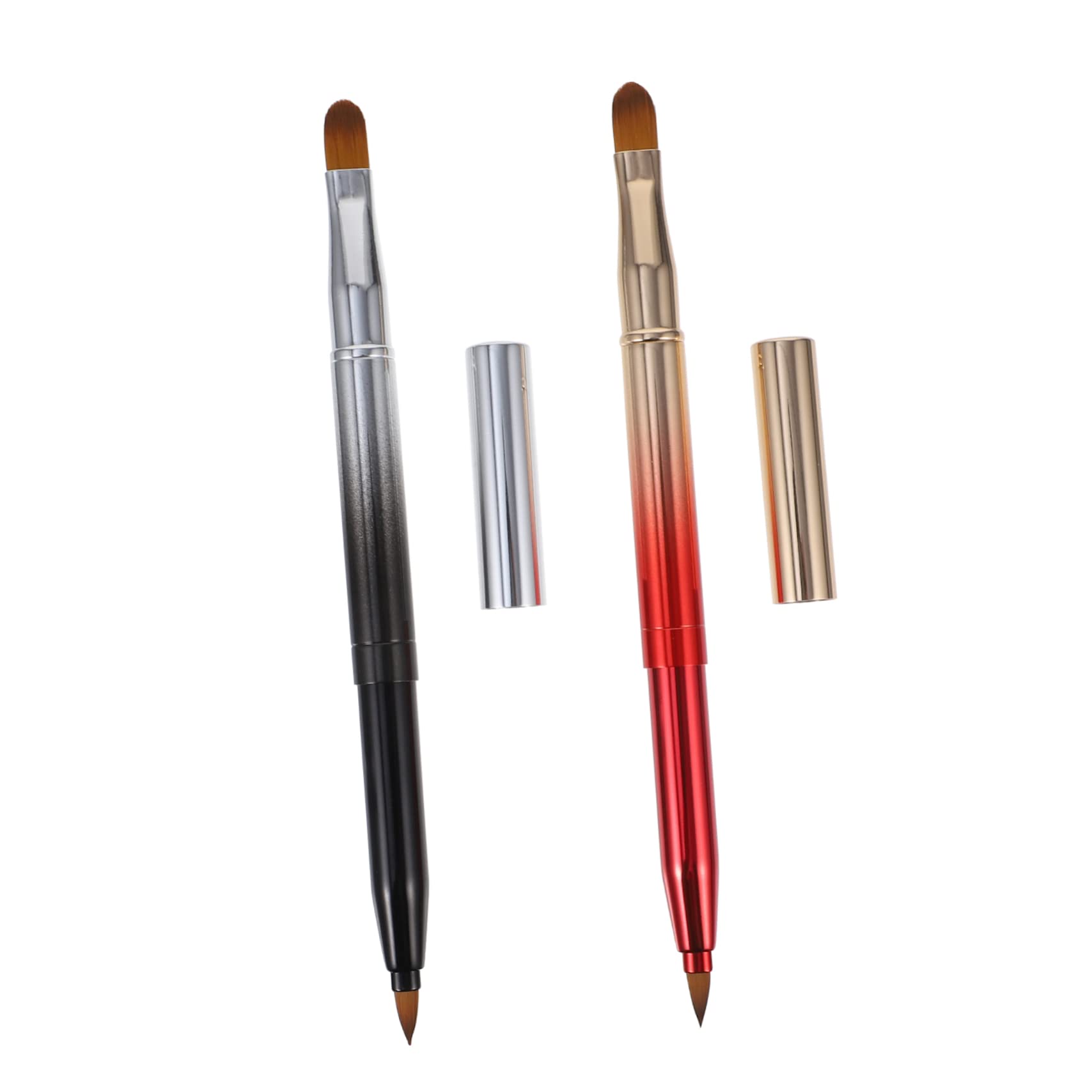 Minkissy 2-Pack Portable Double Ended Lip Brush & Eyeshadow Brush Set - Retractable Travel Makeup Brushes for Lipstick & Eyeliner Application - Perfect for On-the-Go Makeup Touch Ups and Professional Makeup Kits
