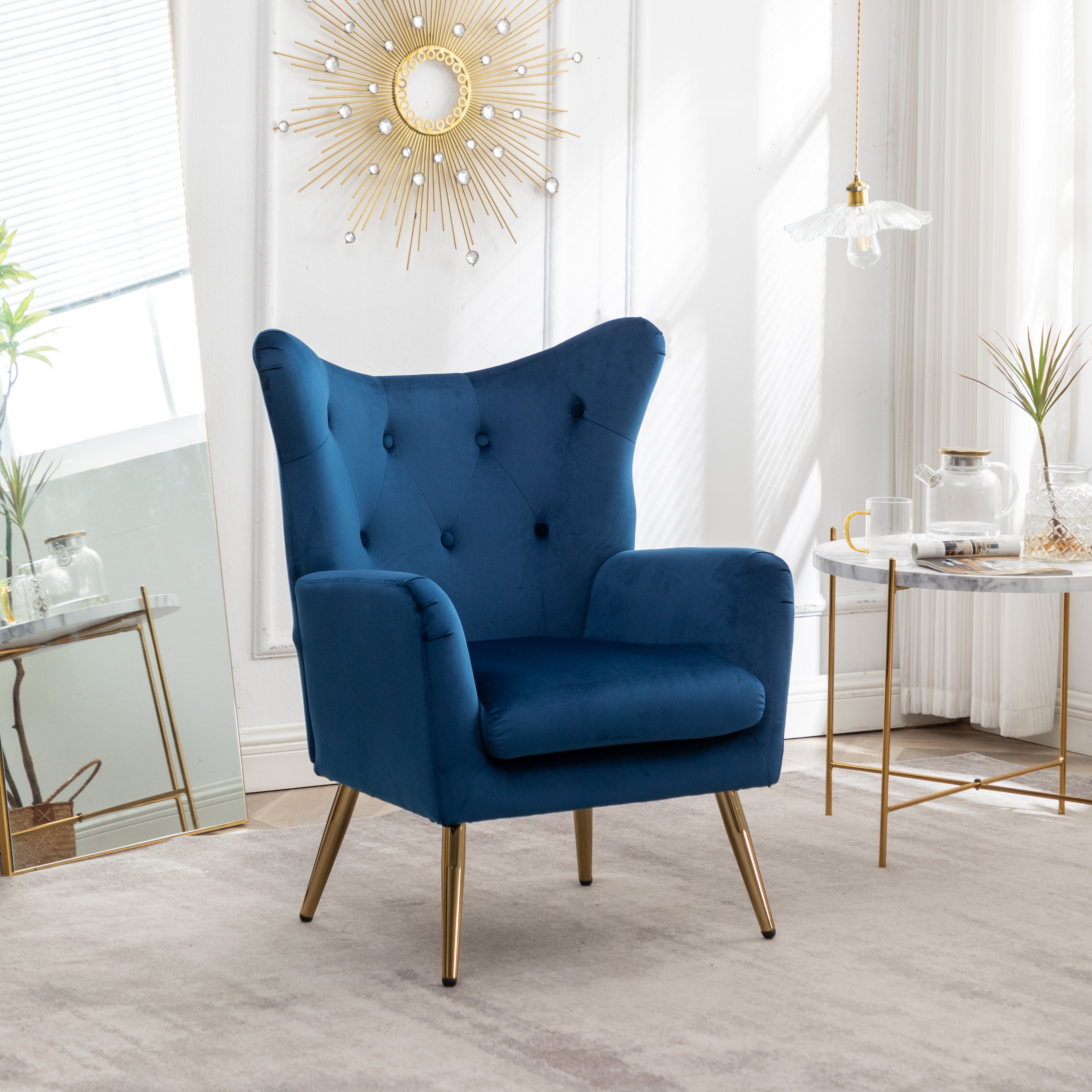 Roundhill Furniture Sovarol Velvet Button Tufted Wingback Accent Chair - Luxurious Living Room Seating for Home Office, Bedroom & Lounge Decor