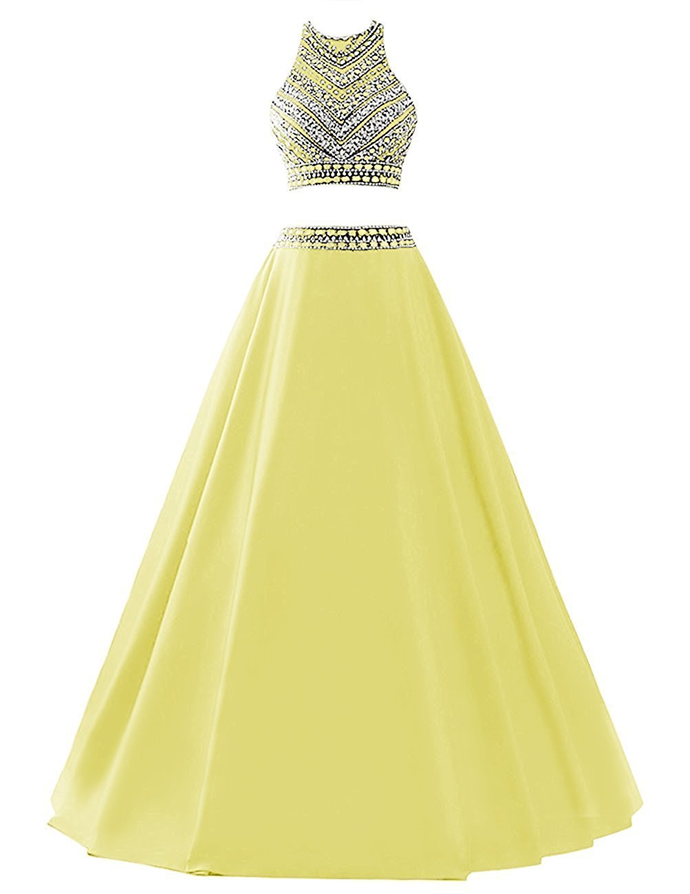 Elegant Two-Piece Women's Prom Dress with Beaded & Sequined Satin Long Evening Gown - Perfect for Homecoming, Formal Parties & Special Occasions