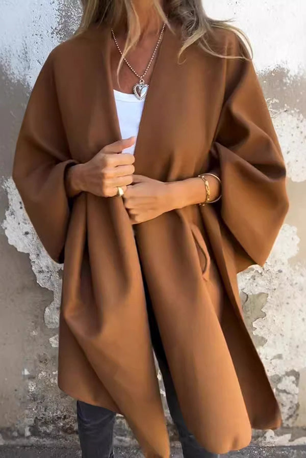 Stylish Solid Color Loose V-Neck Shawl Cape Jacket for Women - Lightweight Wrap Cardigan for Office, Travel & Evening Outfits