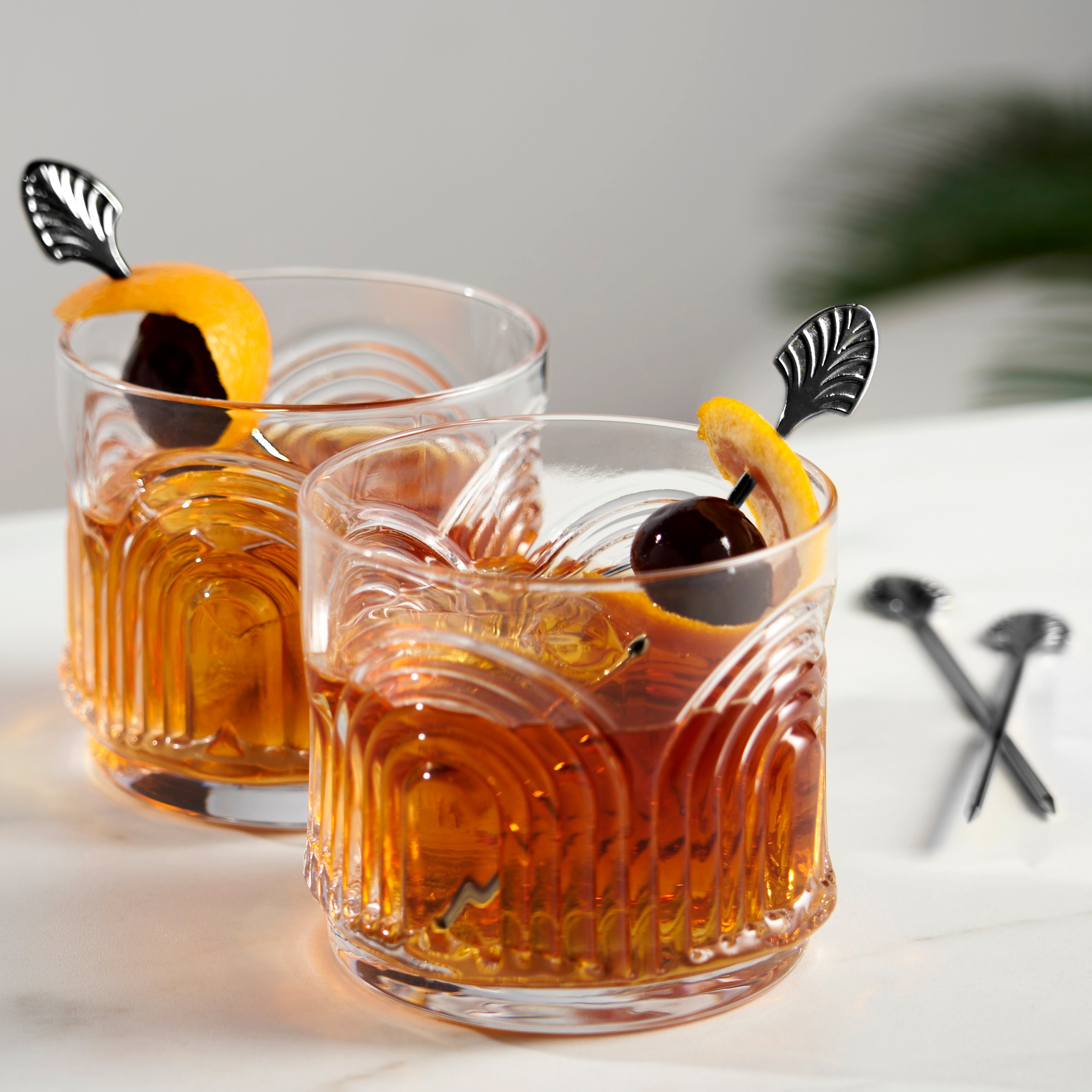 Art Deco Cocktail Picks - Set of 4 Gunmetal Bar Accessories for Martini, Olive, and Garnish - Perfect for Home Bars, Parties, and Entertaining