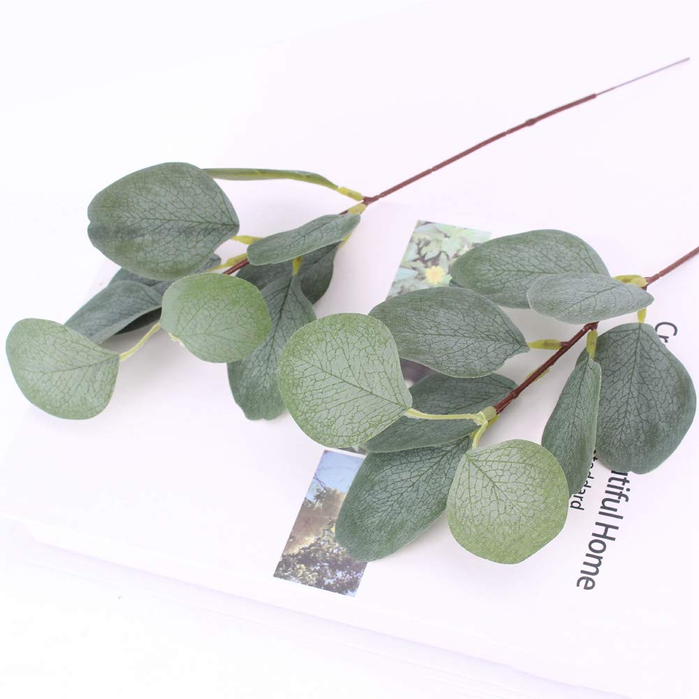 20PCS Artificial Eucalyptus Branches with Silver Dollar Leaves - Fake Seeded Stem Greenery Bushes for Home Decor, Wedding Centerpieces, and Floral Arrangements