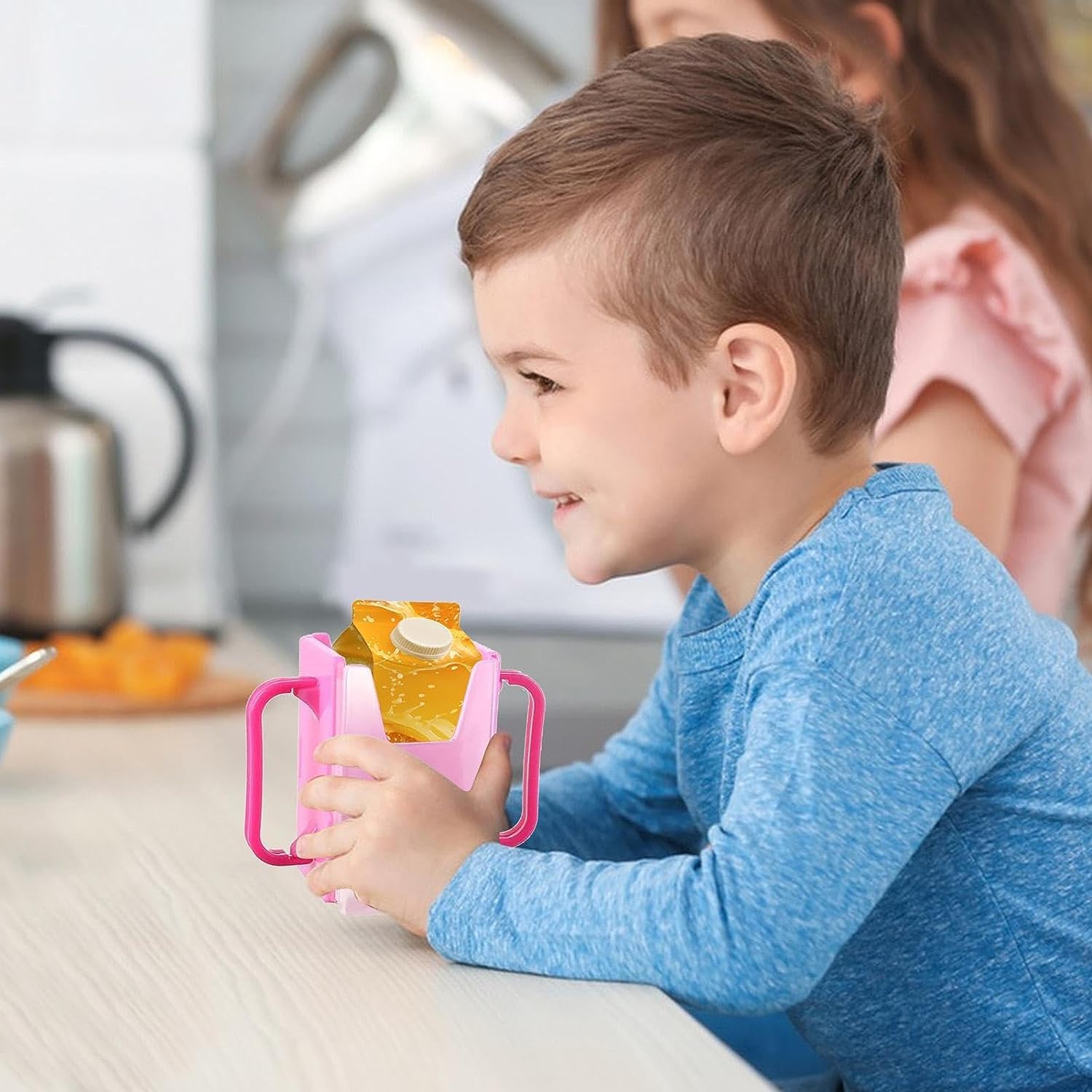**Adjustable Kids Milk Box Cup Holder - Spill-Proof Preschool Beverage Bottle Holder for School, Daycare & Travel - Pink Kitchen Gift for Toddlers & Children**