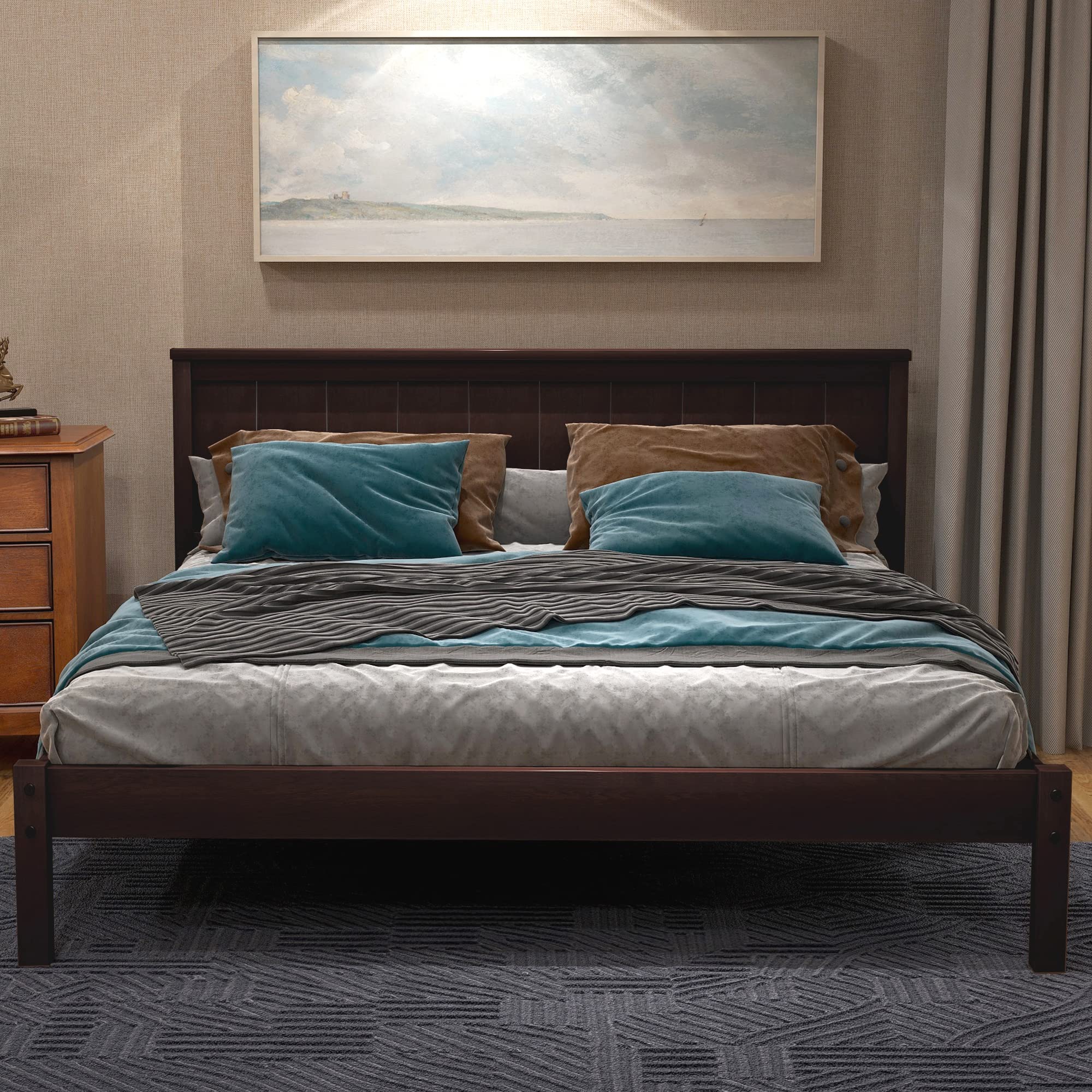 Harper & Bright Designs Full Size Wood Platform Bed Frame with Headboard - Espresso Finish, No Box Spring Needed - Perfect for Living Room, Bedroom & Guest Room
