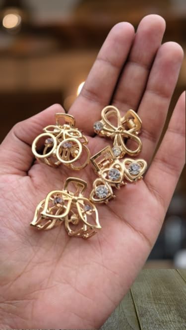 Handmade Pearl & Crystal Hair Clips for Women - Gold Geometric Hair Barrettes, Bobby Pins with Glitter Accents - Elegant Hair Accessories Gift Set (6-Piece Small Metal Claw) - Perfect for Weddings, Parties & Daily Styling