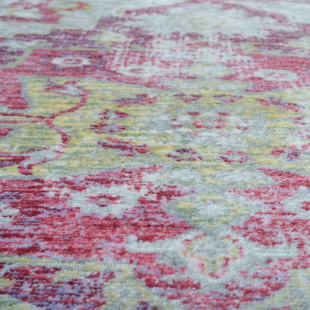 Machine Made Polyester Area Rugs 9'x12' Rectangle - Pink Oriental Traditional Design Low Pile Carpet for Living Room, Bedroom, Dining Room | Soft & Durable Home Decor (M00073)