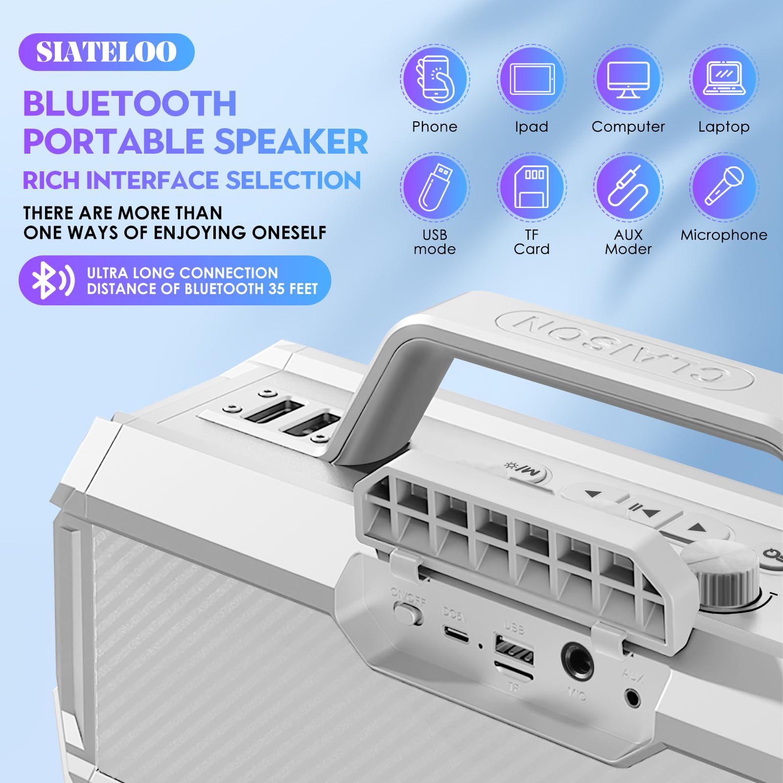 Portable Outdoor Bluetooth 5.3 Speaker - 80W Peak Stereo Sound with Deep Bass, Waterproof, Wireless Microphones, Aux Input - Perfect for Beach, Camping, Pool Parties & Karaoke (White)