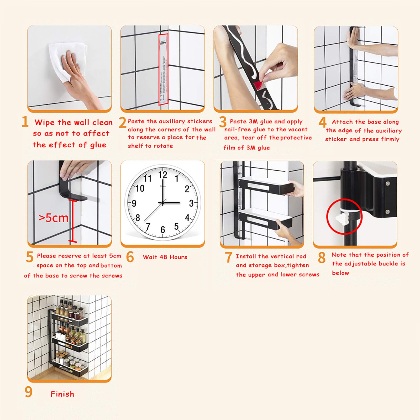 MEVIDA Wall Mount Rotating Spice Rack Organizer - 2 Tier Adjustable Kitchen Shelf for Seasoning Storage | Space Saving Pantry Cabinet Organizer | Perfect for Small Kitchens & Apartment Living