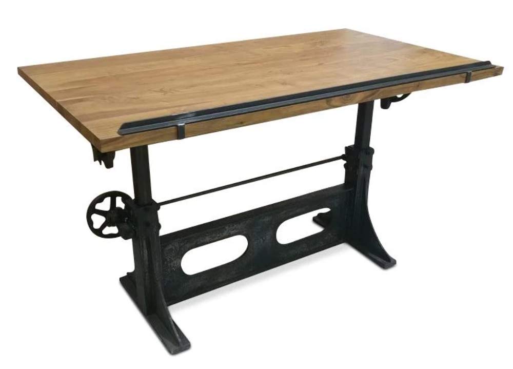 Industrial Adjustable Crank Drafting Table with Tilting Top & Cast Iron Base - Perfect for Architects, Engineers & Artists - Home Office & Studio Furniture