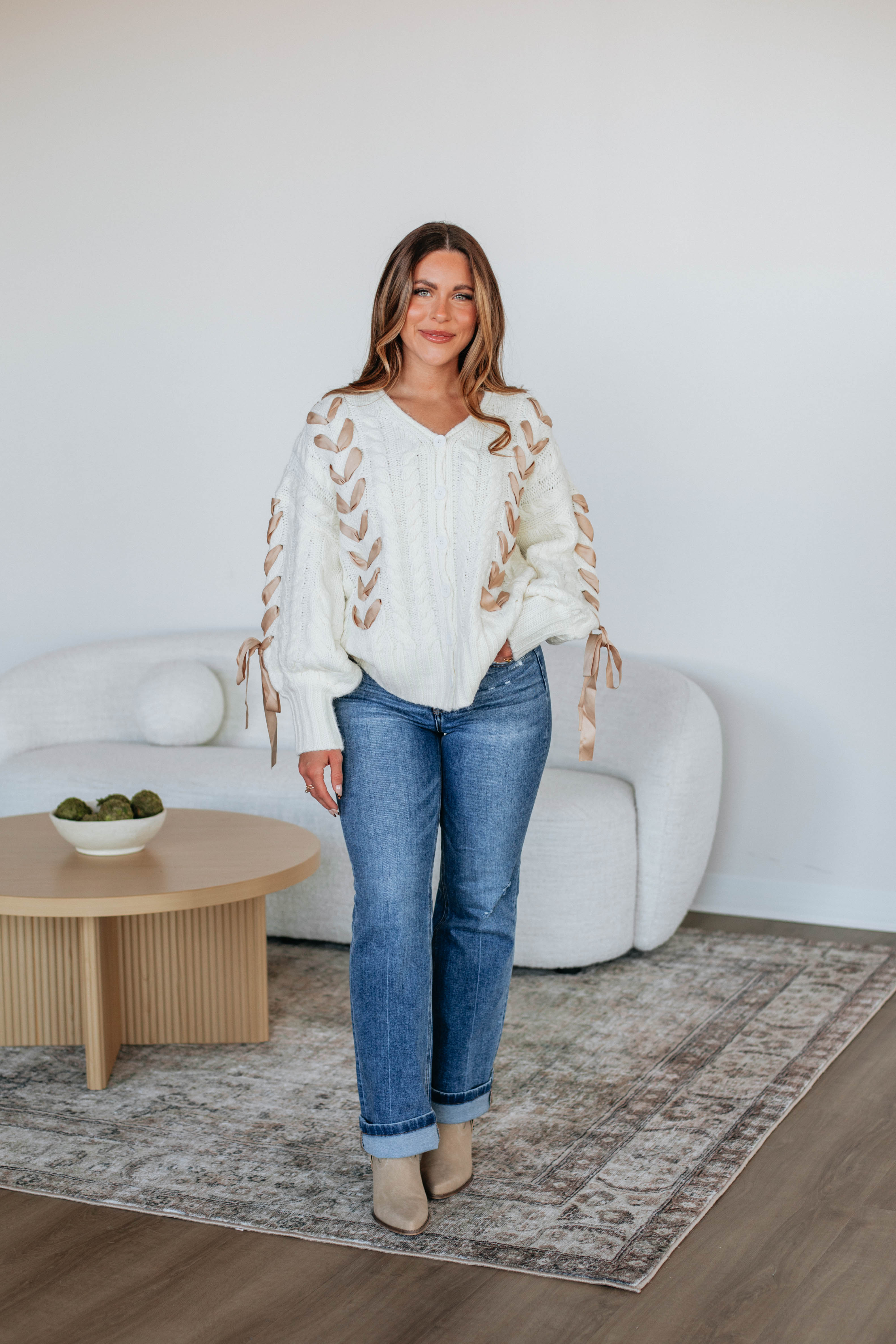 Brayley Cable Knit Cardigan Women's Ivory Sweater - Cozy Winter Pullover for Casual Outfits & Office Wear