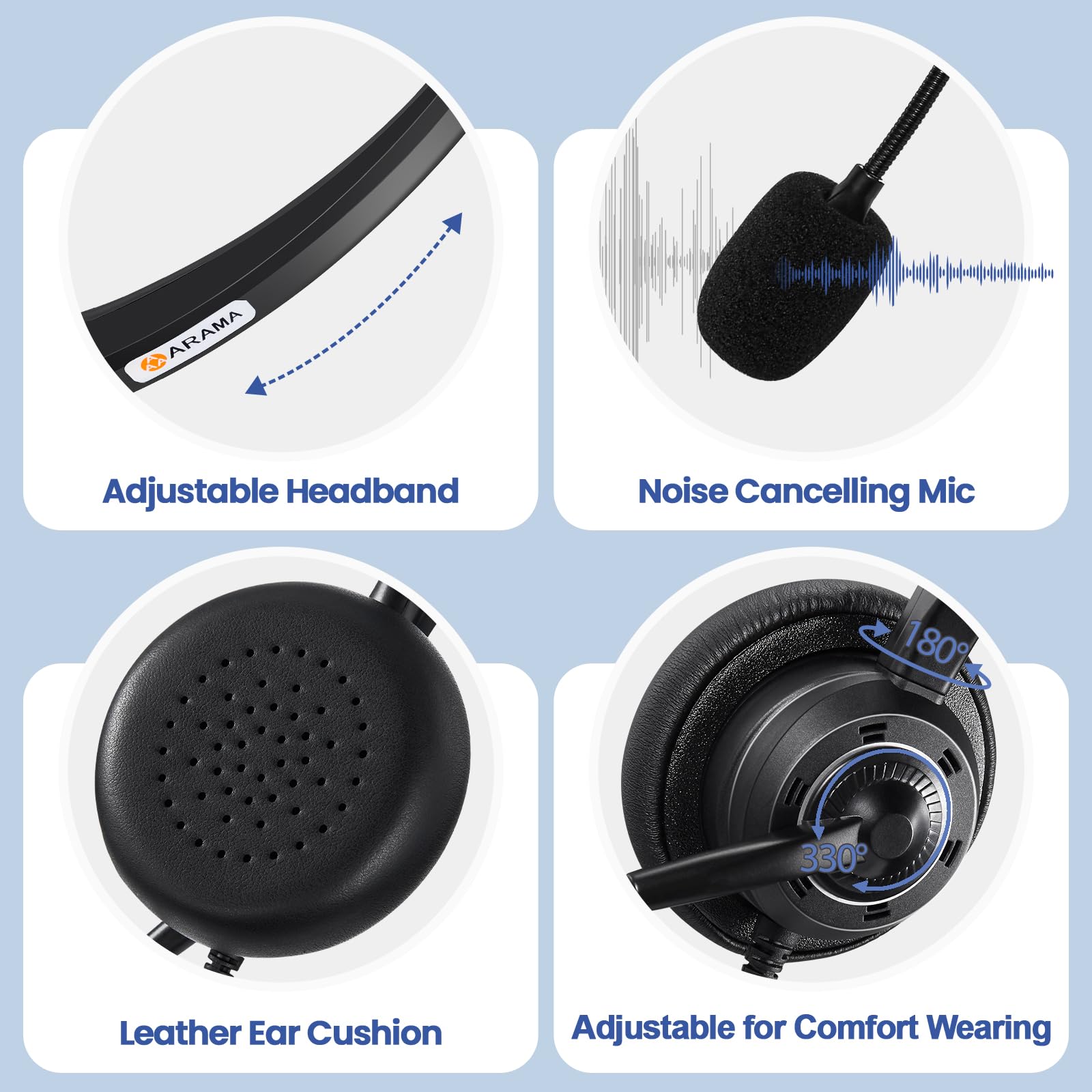 Noise Canceling Corded Telephone Headset with Microphone - Compatible with Mitel, ShoreTel, Polycom, Plantronics, Avaya, Toshiba, Digium & Nortel Office Phones - Perfect for Call Centers, Customer Service & Business Communications