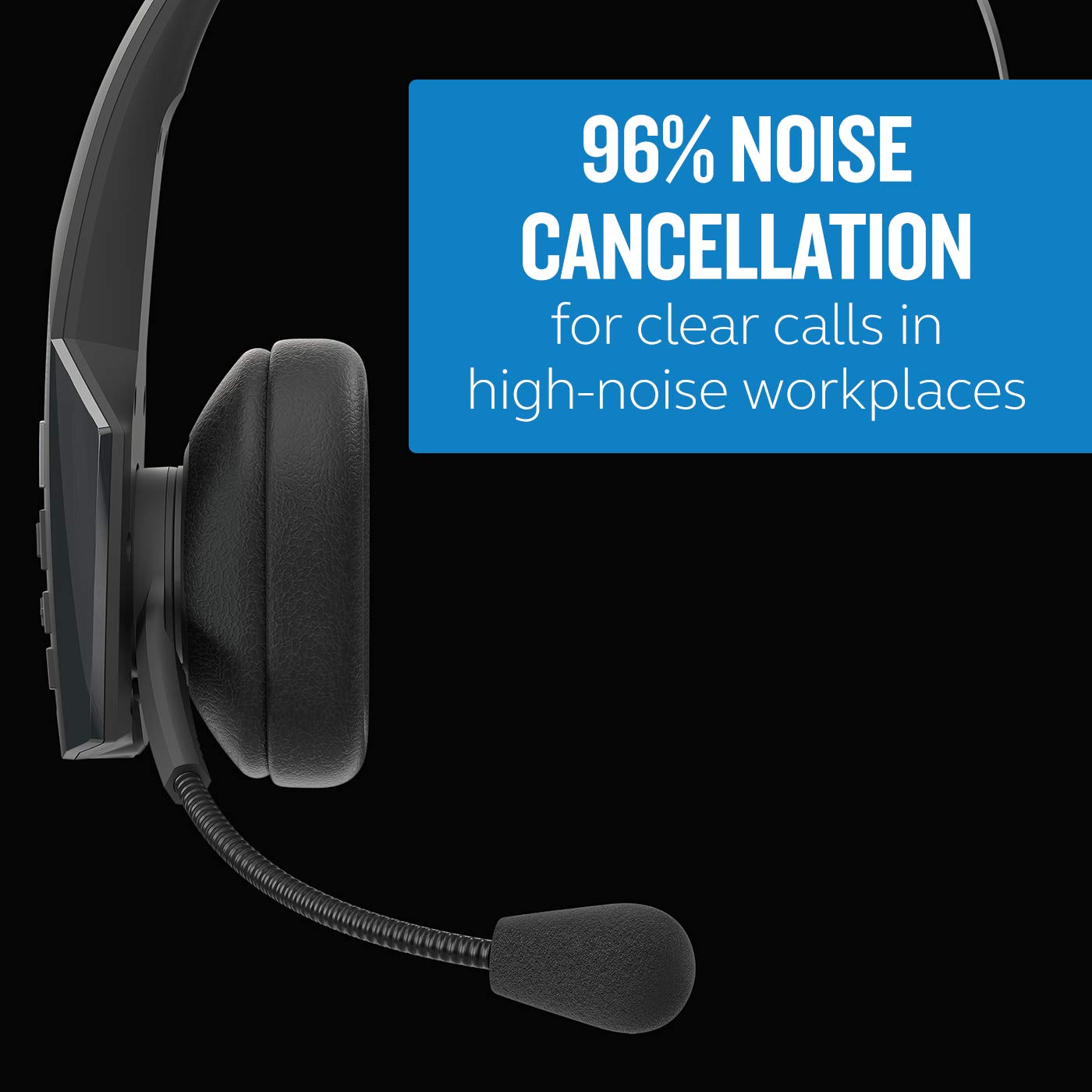 BlueParrott B350-XT Mono Bluetooth Wireless Headset with Noise Canceling Mic - 96% Noise Reduction, Adjustable Lightweight Headband, IP54 Protection, 24-Hour Battery Life - Ideal for Truckers, Call Centers & Noisy Work Environments (Black)