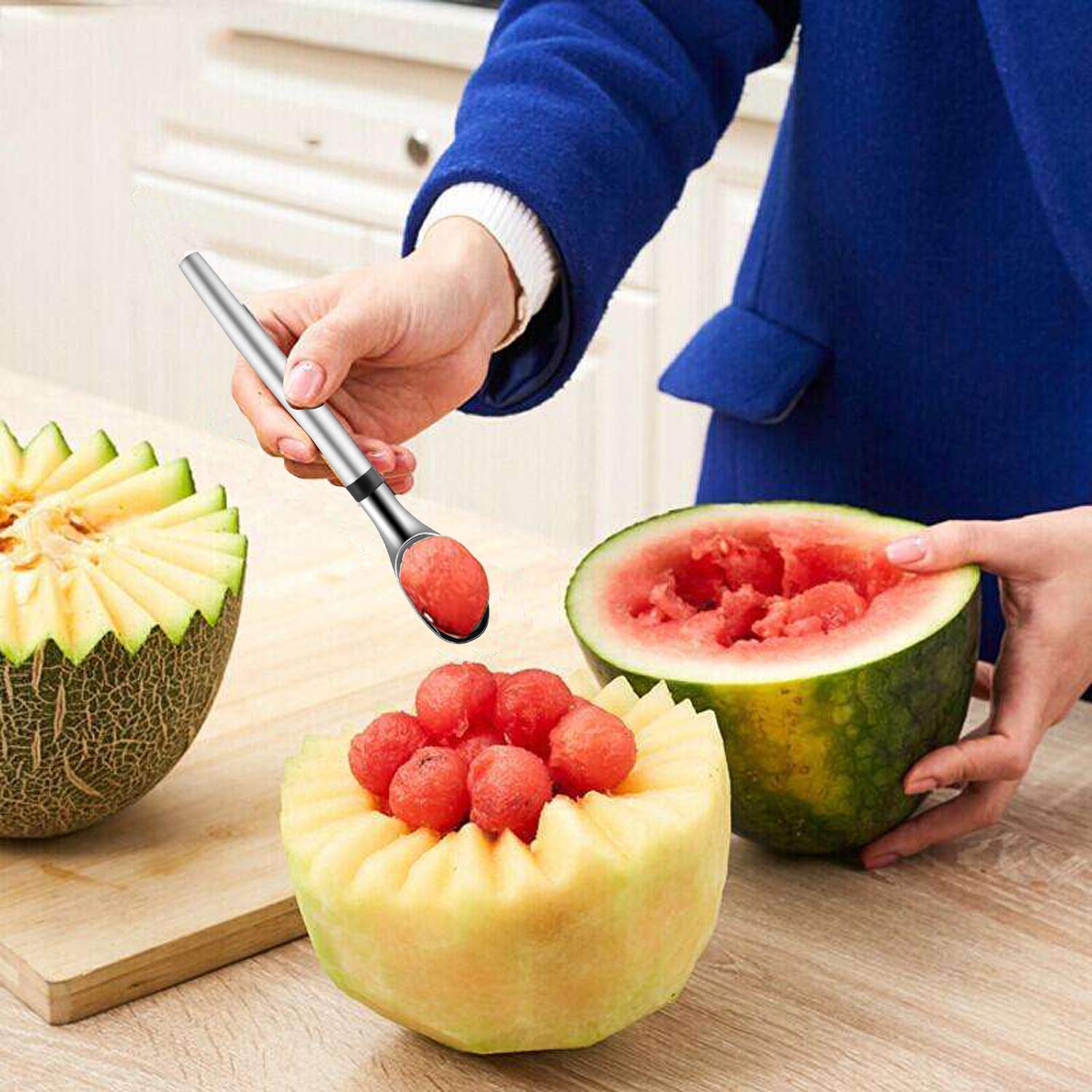 Premium Stainless Steel Ice Cream Scooper with Non-Slip Grip Handle - Heavy Duty Ice Cream Dipper Spoon for Fruits, Desserts, Baking Cookie Dough - Perfect for Ice Cream Parlors, Home Kitchens & Party Serving