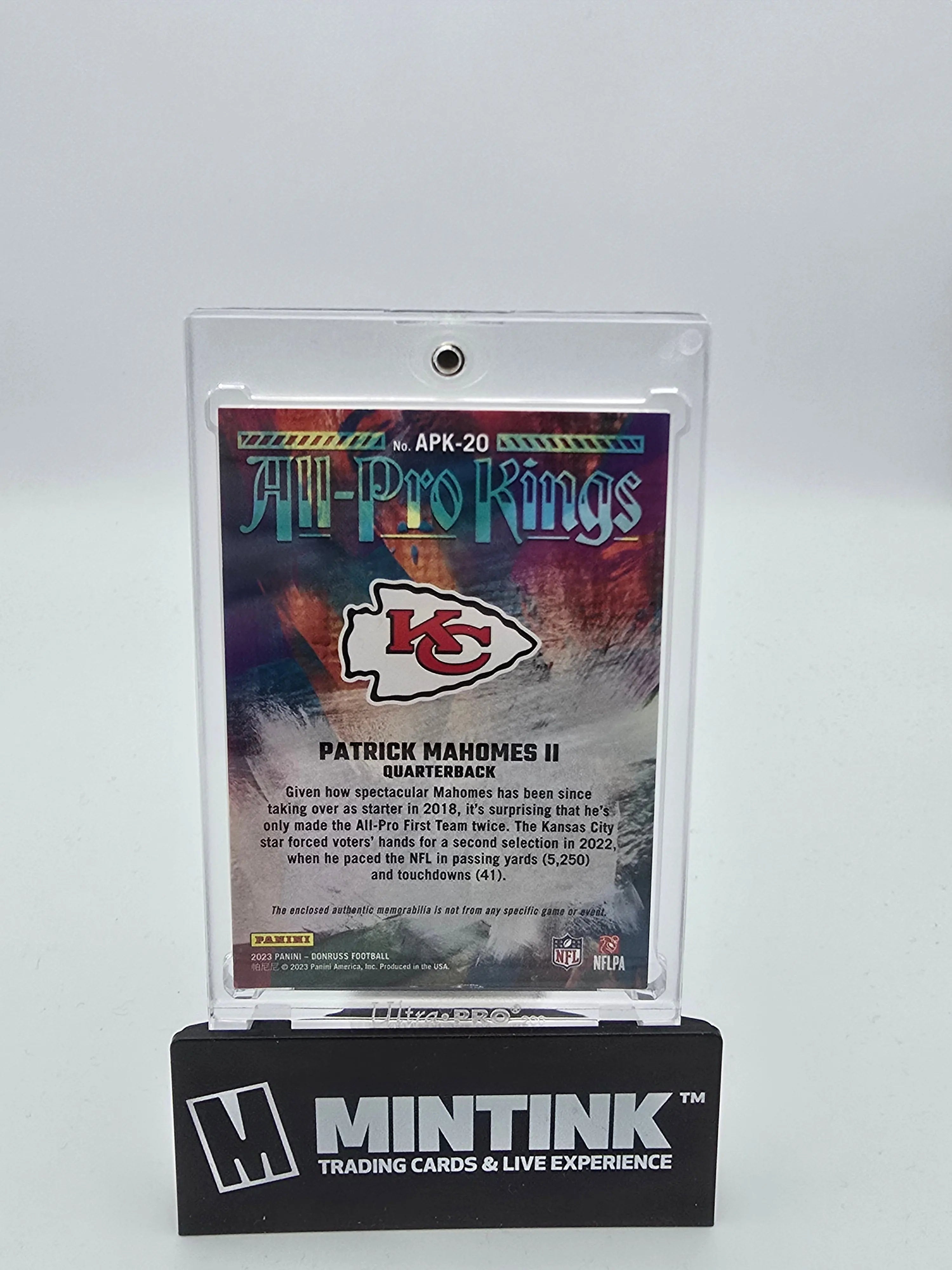 2023 Panini Donruss Football Patrick Mahomes II All Pro Kings Jersey Patch /399 - NFL Collectible Trading Card for Sports Memorabilia Fans & Card Collectors - Perfect for Display, Investment, or Gifting