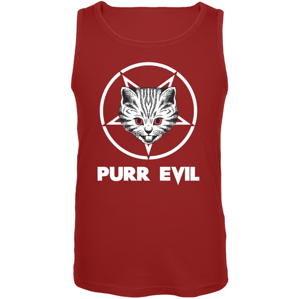 Purr Evil Red Adult Tank Top - Large Size | Gothic Cat Graphic Tee for Women & Men | Perfect for Halloween, Cosplay & Casual Wear