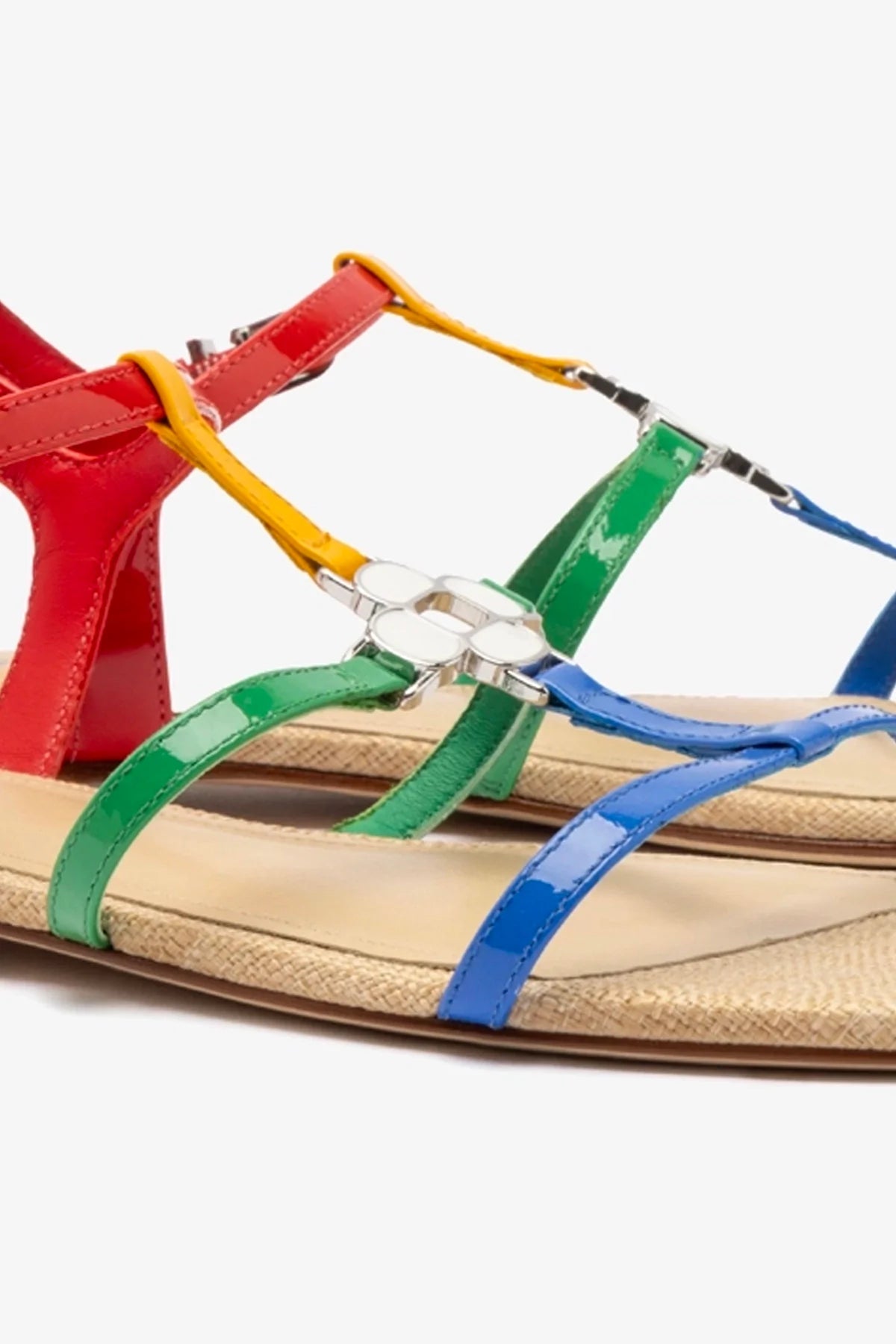 Hana Flat Sandals for Women - Colorful Patent Leather & Raffia Summer Sandals - Perfect for Beach, Vacation and Casual Outfits