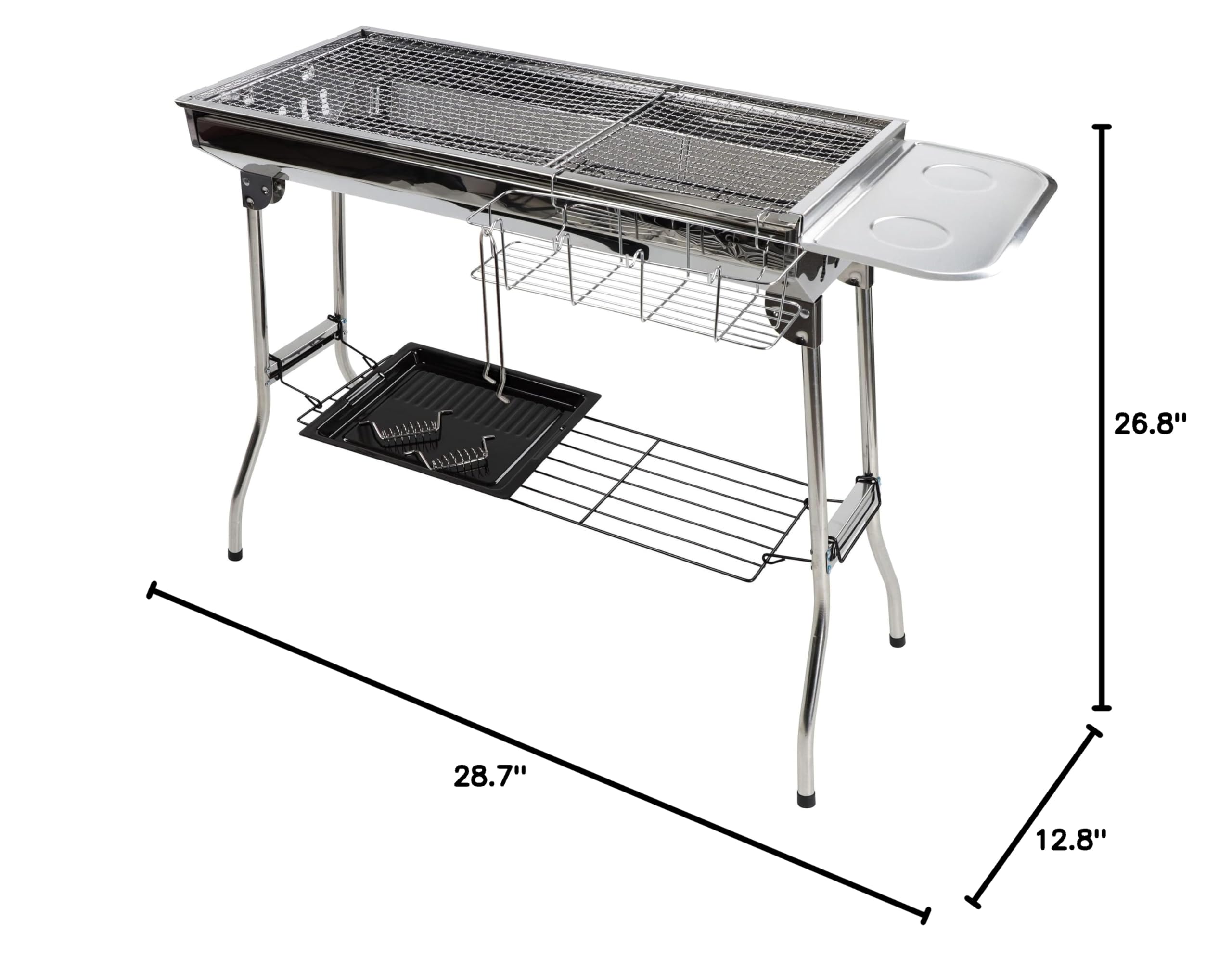 Portable Charcoal Grill for Camping & Backyard - 26.8 Inch Tall Foldable BBQ Grill with Adjustable Height for Outdoor Cooking, Picnics, Tailgating and Home Use