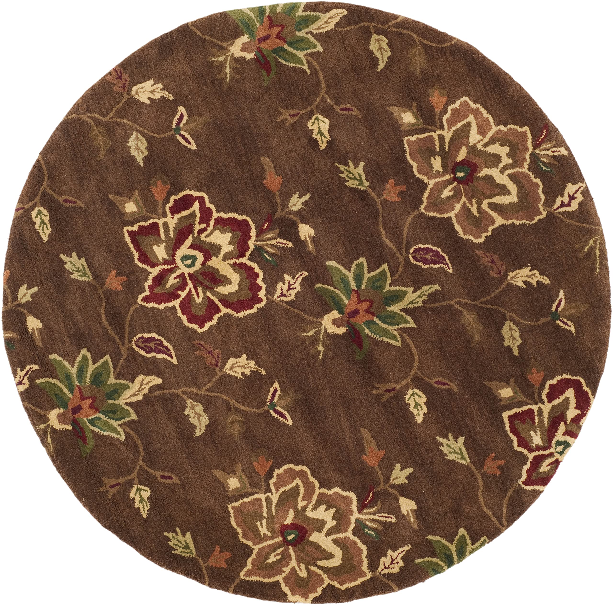 SAFAVIEH Jardin Collection 6' Round Brown/Multi Floral Handmade Wool Area Rug - Perfect for Living Room, Bedroom & Home Decor