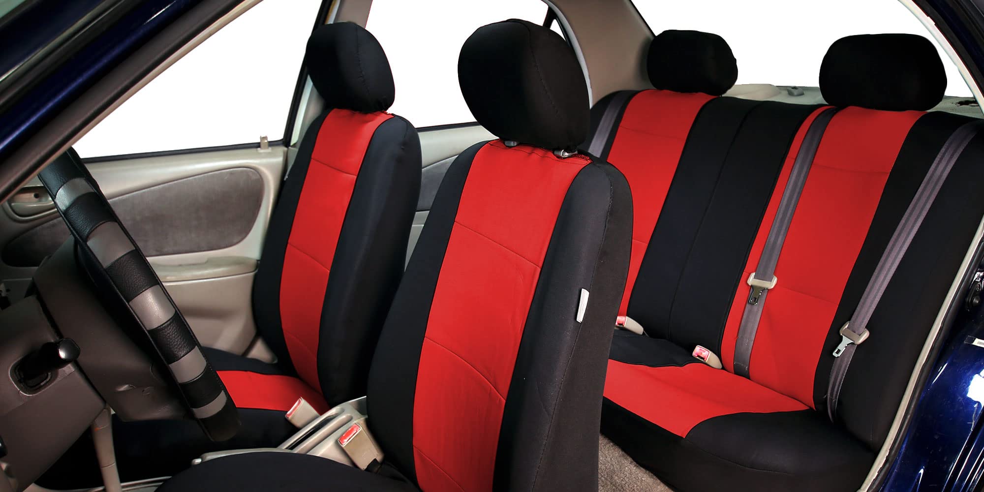 Premium FH Group Neoprene Car Seat Covers Full Set - Universal Fit for SUV, Sedan, Truck | Airbag Compatible, Low Back Front & Split Bench Rear Seat Covers | Machine Washable, Durable & Stylish Red Design | Perfect for Daily Commute, Road Trips & Family Travel