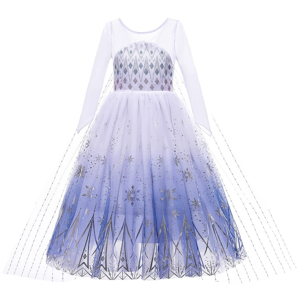 REXREII Frozen Elsa Snow Queen Costume for Girls - Princess Dress Halloween Party, Christmas Birthday Gown & Cosplay Dress Up - Perfect for Dress-Up Play, Themed Parties & Special Occasions