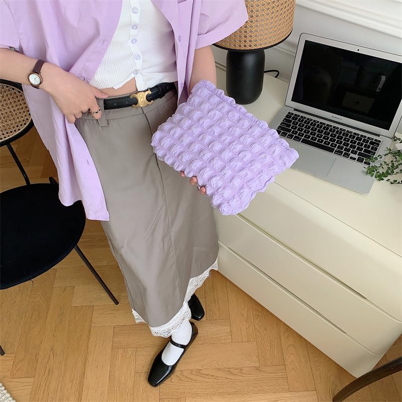 PAZIMIIK Large Floral Makeup Bag for Women - Cotton Canvas Cosmetic Organizer with Zipper Pouch - Perfect for Travel, Purse & Daily Use - Bubble Purple