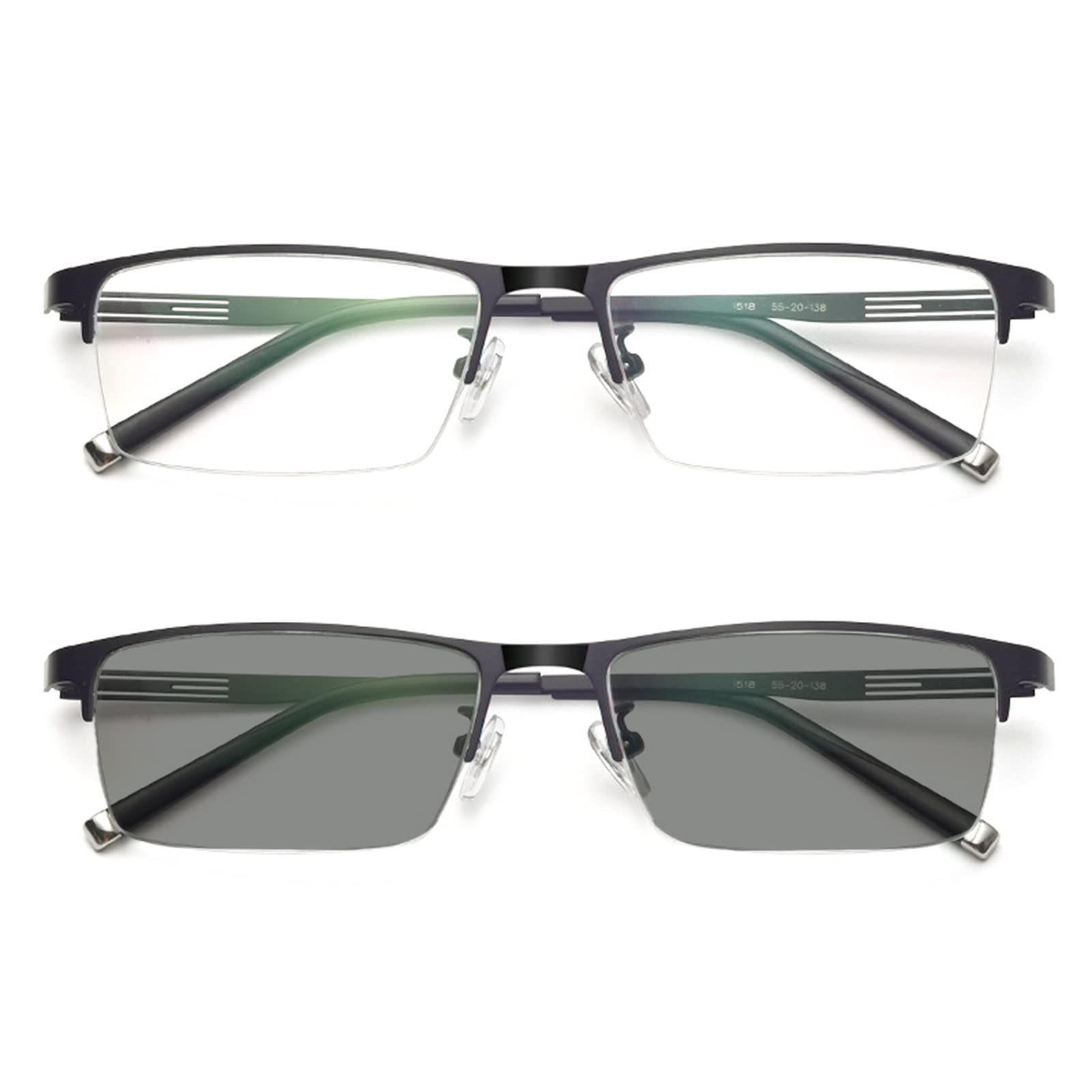COTIA Classic Business Photochromic Reading Glasses for Men - Ultralight Metal Square Half Frame Presbyopic Eyewear - Perfect for Office, Reading & Outdoor Use