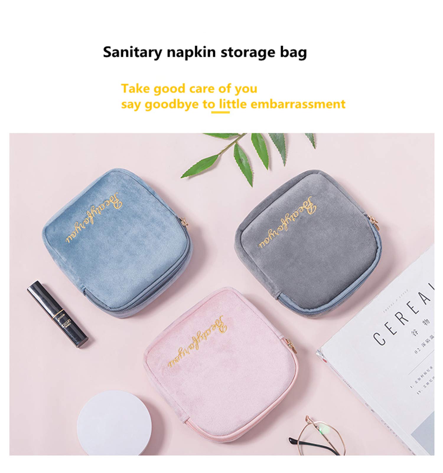 Flocking Fabric Sanitary Napkin Bag - Reusable Menstrual Cup Pouch & Nursing Pad Holder - Washable Organizer Storage for Women - 3 Pack (Black) - Perfect for Travel, Gym, and Daily Hygiene Essentials