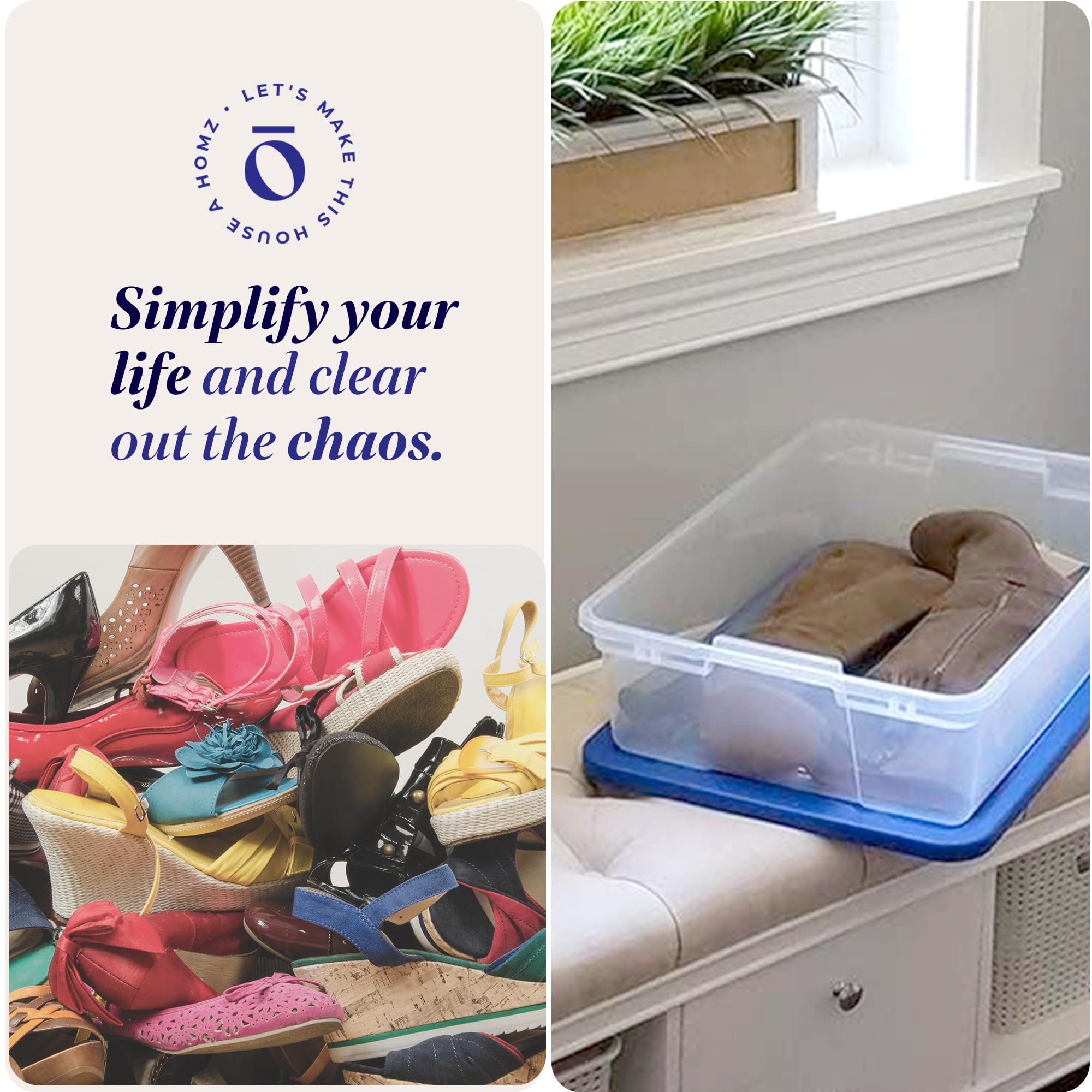 HOMZ 4-Pack Large Clear Plastic Storage Bins with Secure Lids - 41 Quart Organizing Containers for Home, Office & Closet Storage - Stackable & Durable Blue Bins for Clothes, Toys & Seasonal Items
