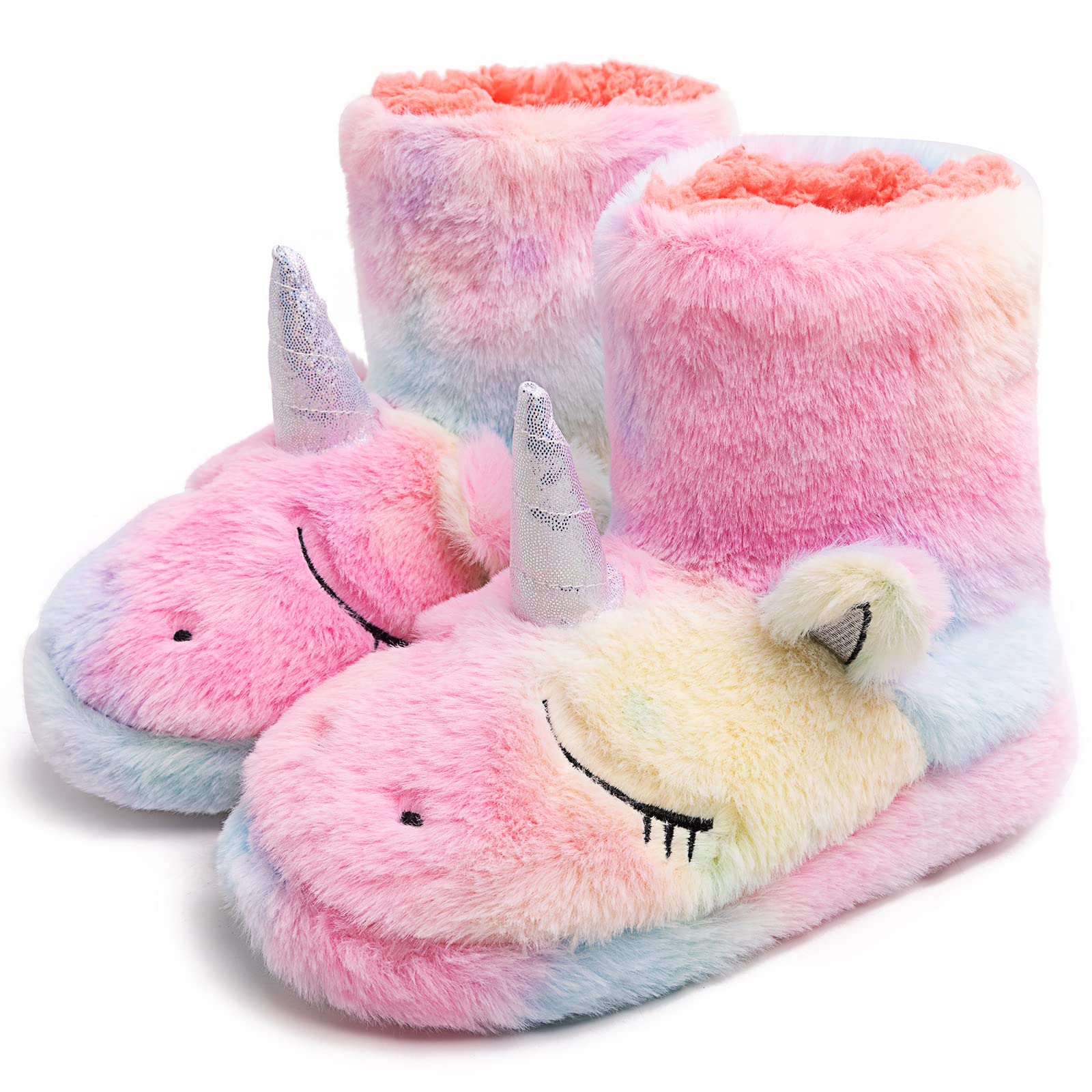 Rainbow Unicorn Slippers for Girls - Soft Fluffy Plush House Shoes for Kids - Cozy Indoor Outdoor Slippers - Perfect Unicorn Gift for Birthday & Christmas - Great for Playtime, Lounging & Sleepovers