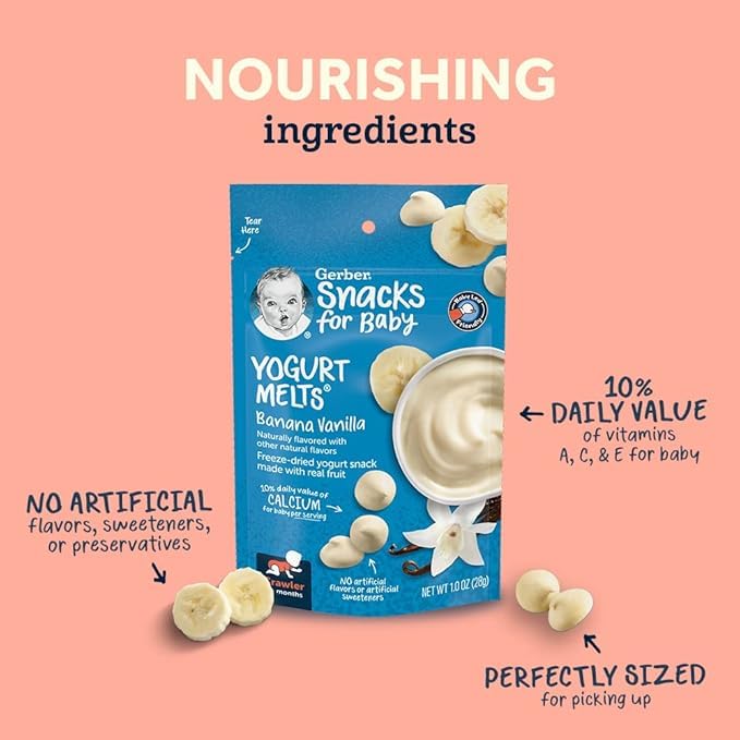 Gerber Baby Snacks Yogurt Melts - Strawberry Flavor, 1 Ounce (Pack of 7) | Healthy Toddler Snacks for On-the-Go, Daycare & Travel
