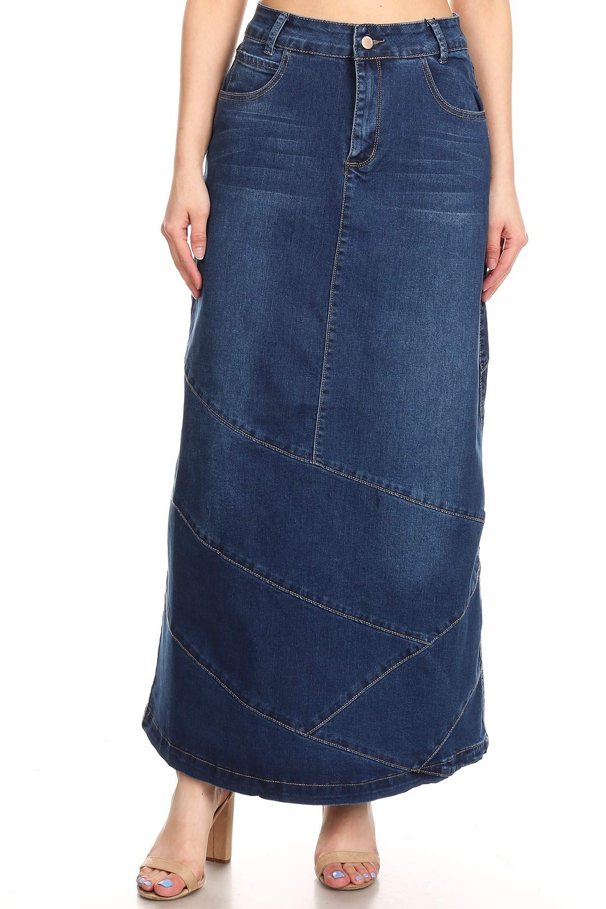 Plus Size High Rise Pencil Long Denim Maxi Skirt for Women - Stretchy Comfortable Jeans Skirt for Work, Office & Casual Outfits