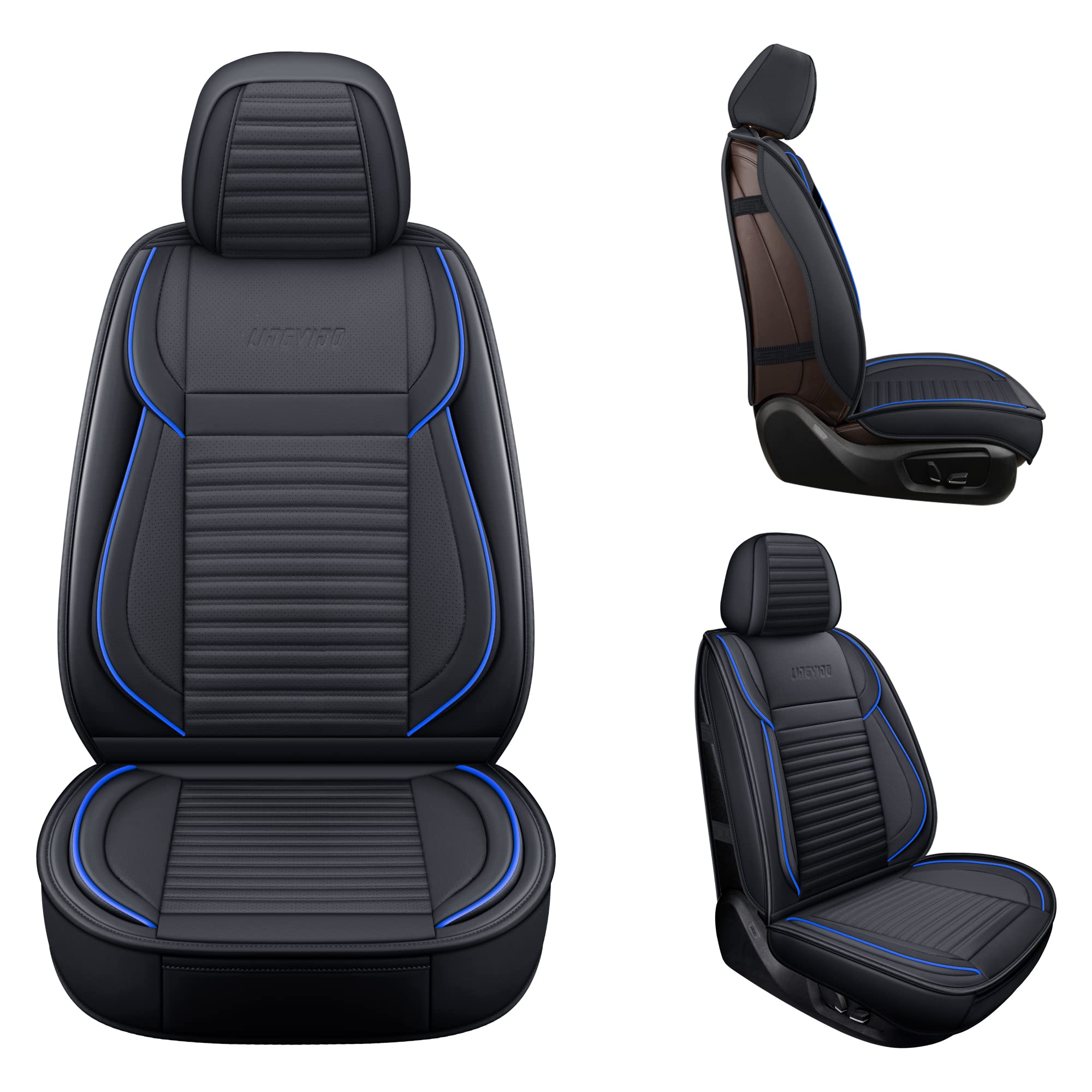 Premium LINGVIDO Faux Leather Car Seat Covers - Breathable & Waterproof Universal Fit for Cars, SUVs, Trucks & Sedans (2-Piece Set, Blue & Black) | Perfect for Daily Commute, Road Trips & Protecting Your Vehicle Seats