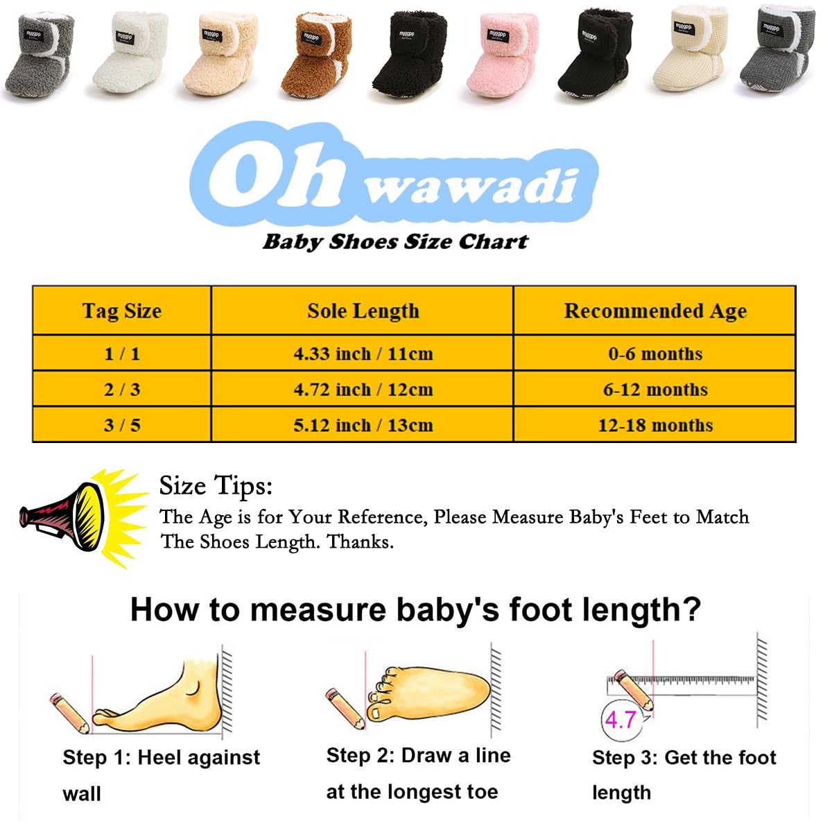 Ohwawadi Cozy Fleece Baby Boots for Boys & Girls - Warm Winter Snow Slippers for Newborns & Toddlers (0-24 Months) - Perfect for Indoor Play, Nursery, and Cold Weather Outings