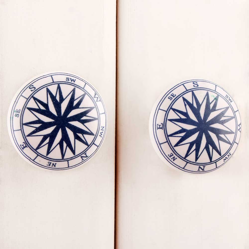 IndianShelf 16-Piece Blue Ceramic Compass Drawer Knobs - Elegant Kitchen Cabinet Hardware & Door Pulls for Dresser Wardrobe - Perfect for Home Decor & DIY Furniture Upgrade