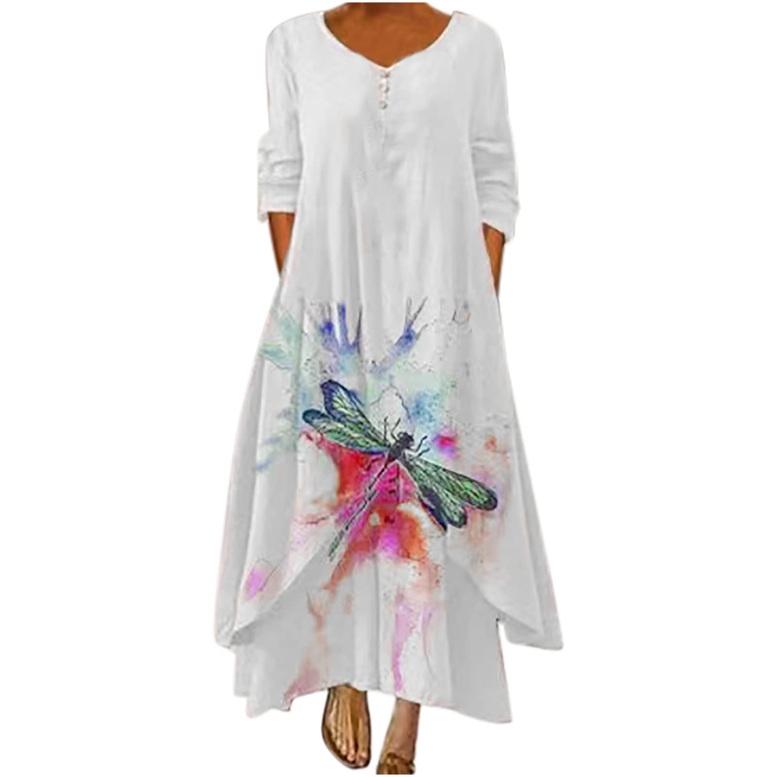 Women's Plus Size Floral Maxi Dress - Long Sleeve Casual Button Down Dress with Pocket & Irregular Hem | Perfect for Beach, Vacation, and Everyday Wear