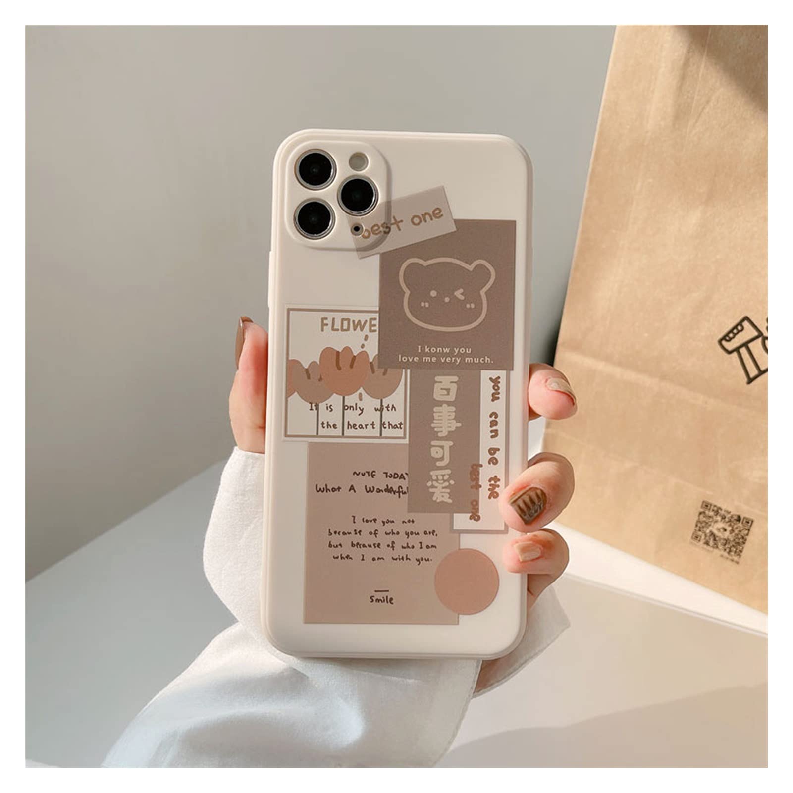 Retro Chocolate Smile Sweet Bear Art Phone Case for iPhone 12/11/Pro Max/Xr/Xs Max/7/8 Plus/12 Mini/7 Plus - Cute Soft Protective Cover (Color: 01) - Perfect Gift for Kids, Teens & Bear Lovers, Ideal for Daily Use & Special Occasions