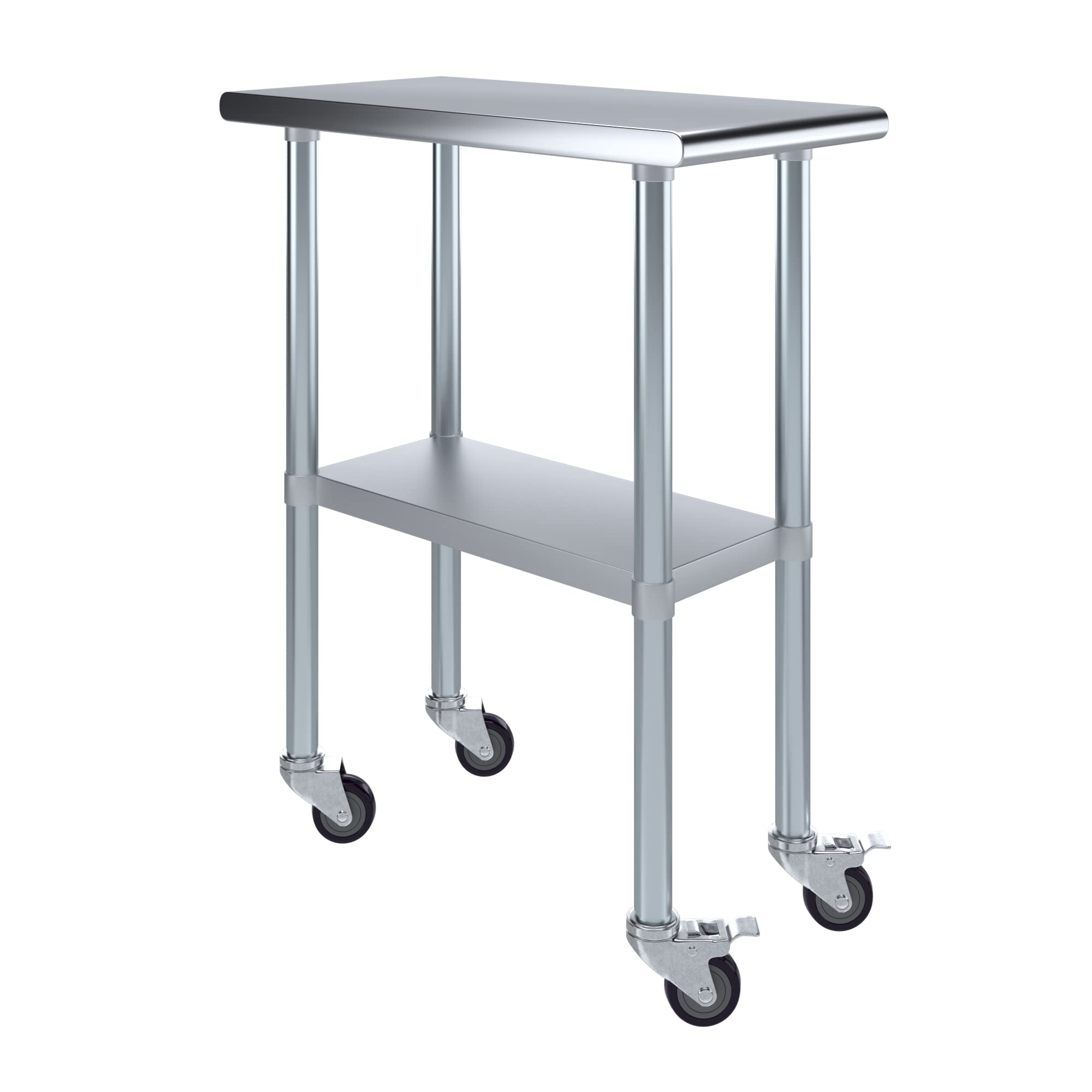 AmGood Stainless Steel Work Table with Wheels - Heavy Duty Metal Utility Table on Casters, 15