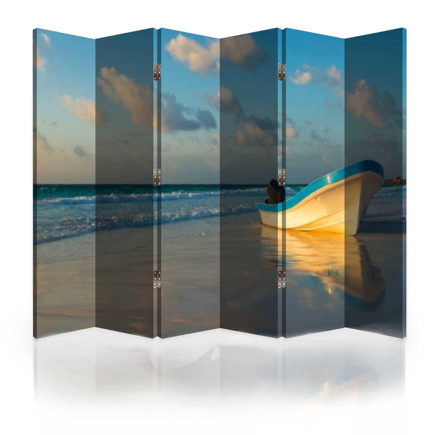 6-Panel Canvas Room Divider Screen - Tropical Boat on Tulum Beach Design - Folding Privacy Partition for Bedroom, Office & Studio - Perfect for Home Decor, Space Separation & Interior Design
