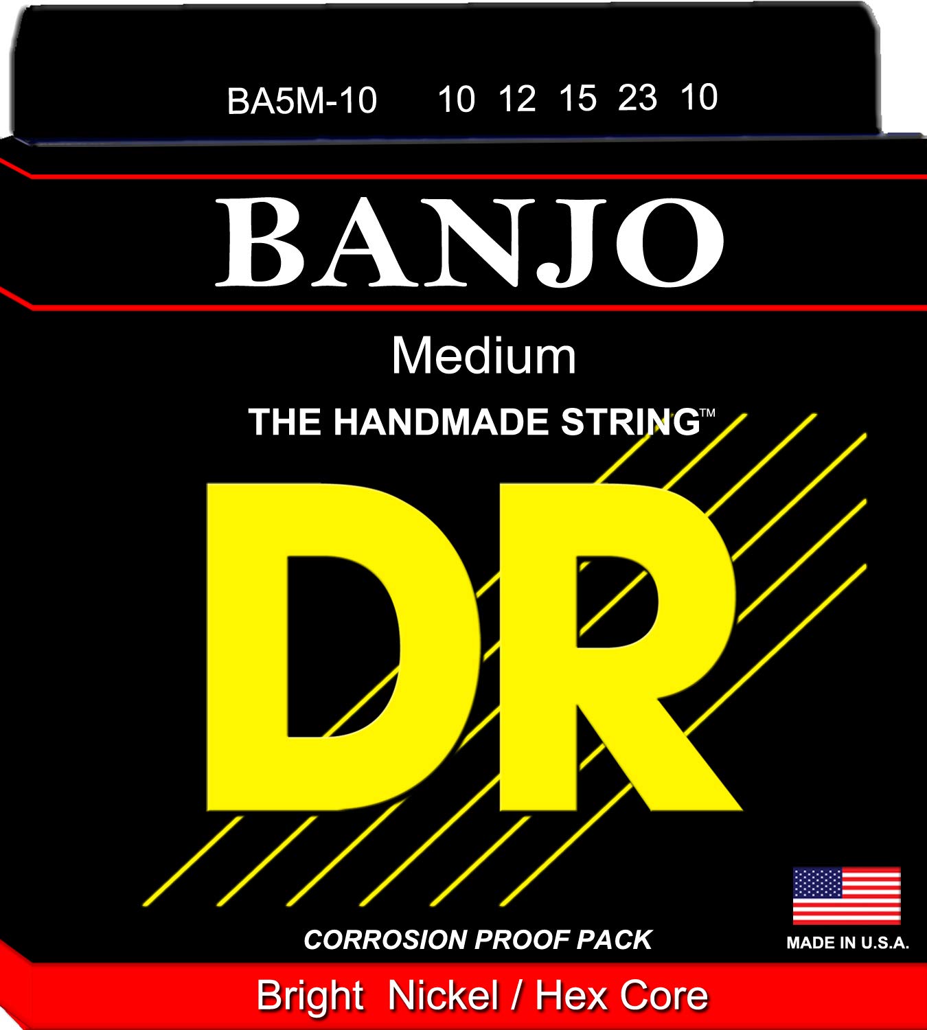DR Strings Banjo 5-String Set (10, 12, 15, 23, 10 Gauges) - Premium Nickel Wound for Bluegrass & Folk Music Performance