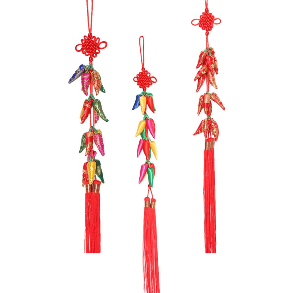 ABOOFAN Chinese New Year Chili Pepper Pendant - Festive Holiday Decorations for Home, Wedding, Car & Christmas - Traditional Red Knot Brocade Ornament for Lunar New Year Celebrations