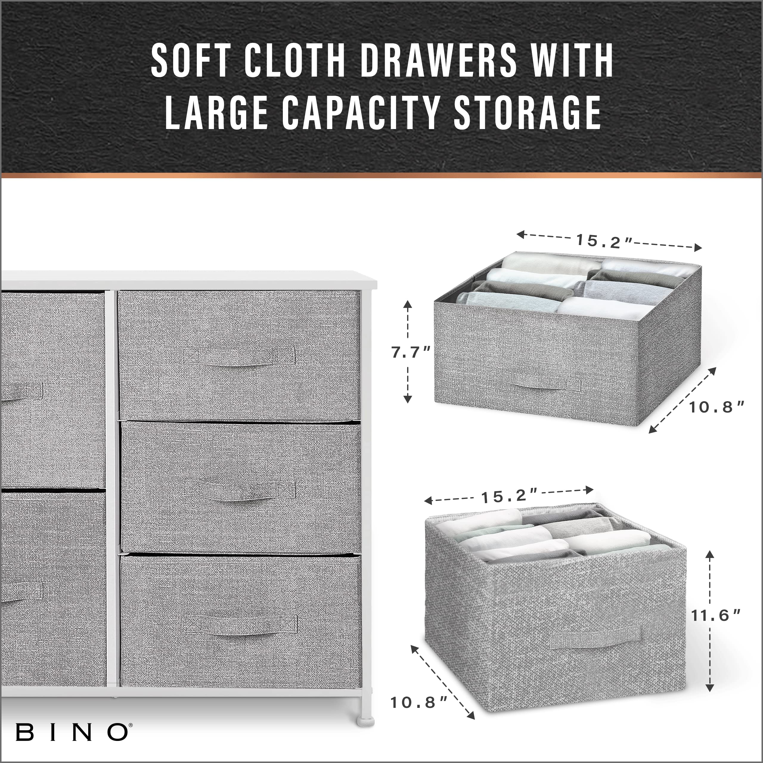 BINO 5-Drawer Fabric Dresser Organizer, Light Grey - Closet Storage Organizer Unit with Removable Drawers | Space-Saving Dresser Tower for Bedroom, Nursery, Hallway & Entryway | Foldable Clothing Storage Furniture for Home Organization