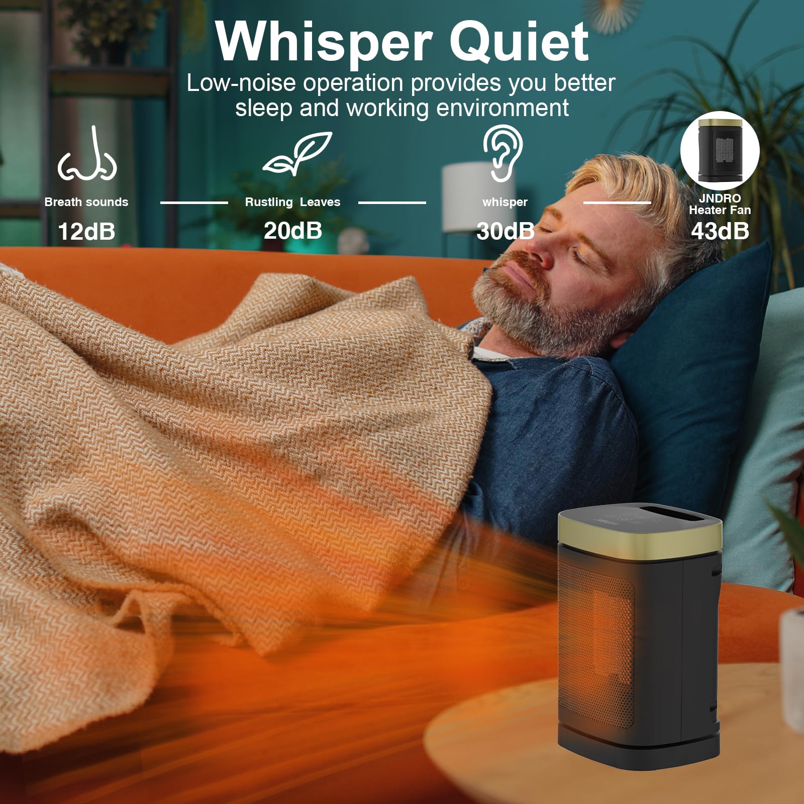 JIBUFI 1500W PTC Electric Space Heater - Portable Indoor Heater with 70° Rotation, Remote Control & 1-12 Hour Timer - Perfect for Bedroom, Office & Home Use - Energy Efficient & Quiet Heating Solution (Black/Gold)