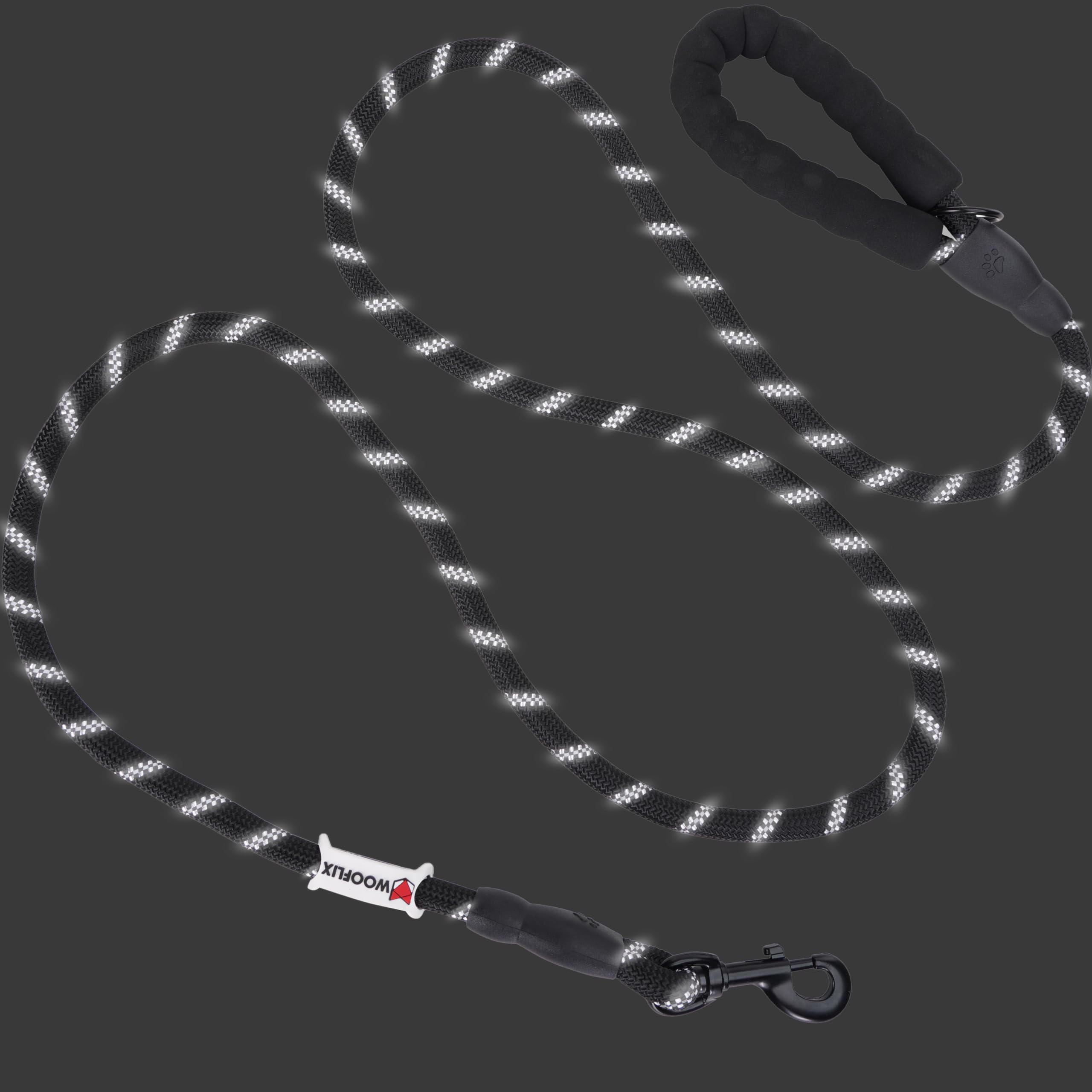 Wooflix Heavy Duty Nylon Dog Leash - 5FT Reflective Dog Leash with Anti-Slip Padded Handle for Medium & Large Dogs | Durable Training Leash for Walking, Running, Hiking & Outdoor Adventures (Black)