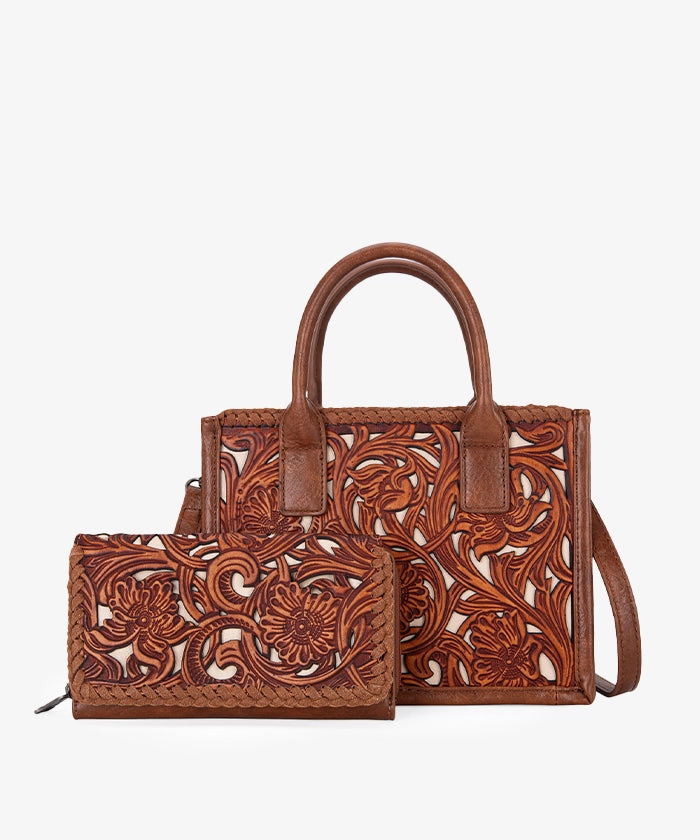 Trinity Ranch Genuine Leather Tooled Tote Bag - Western Style Handbag for Women, Perfect for Work, Travel and Everyday Use