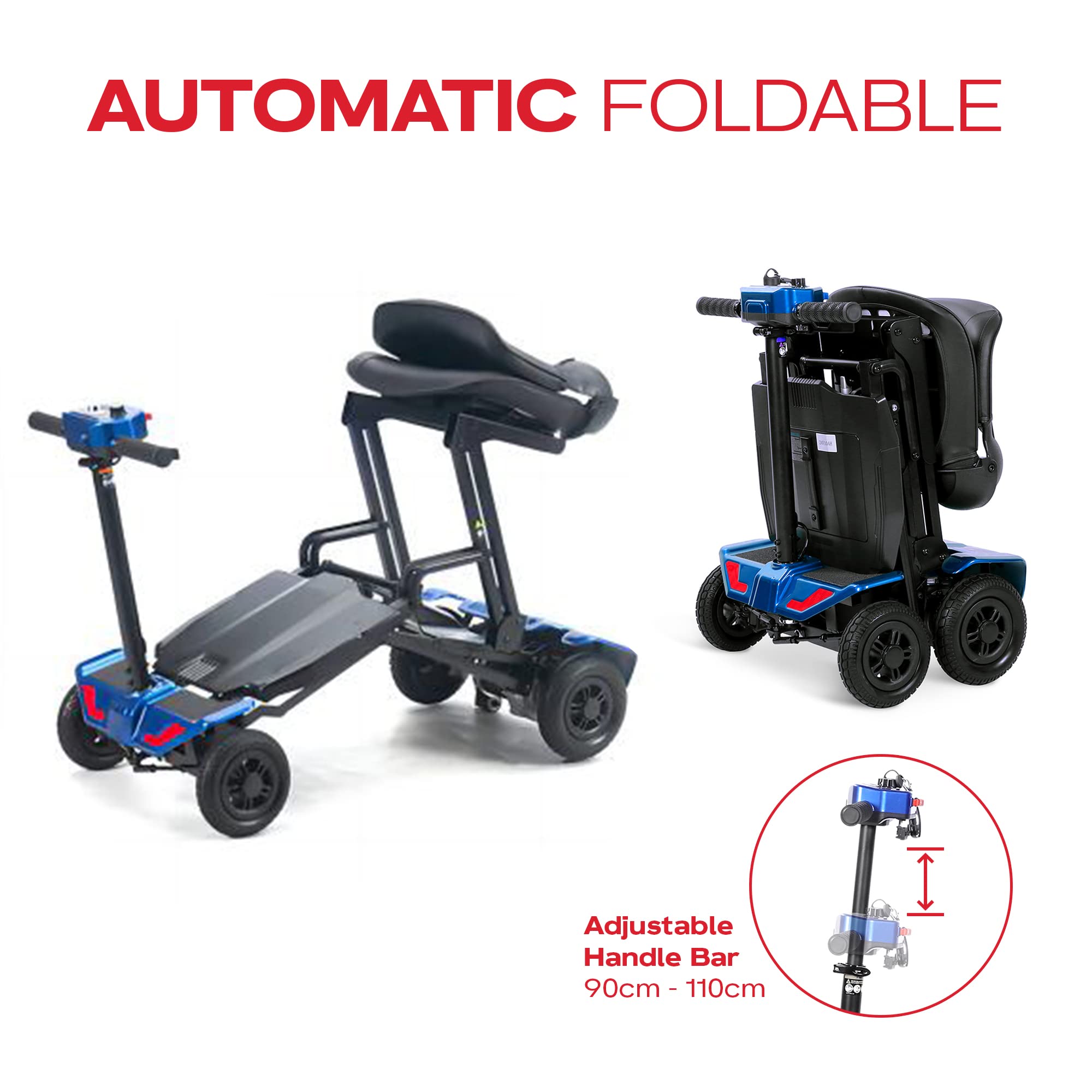 Rubicon FX70 Foldable Electric Mobility Scooter for Adults - 4 Wheel Heavy-Duty Scooter with Longest Range & Lithium Battery | One-Click Automatic Folding | Ideal for Travel, Shopping & Outdoor Mobility (Model5)