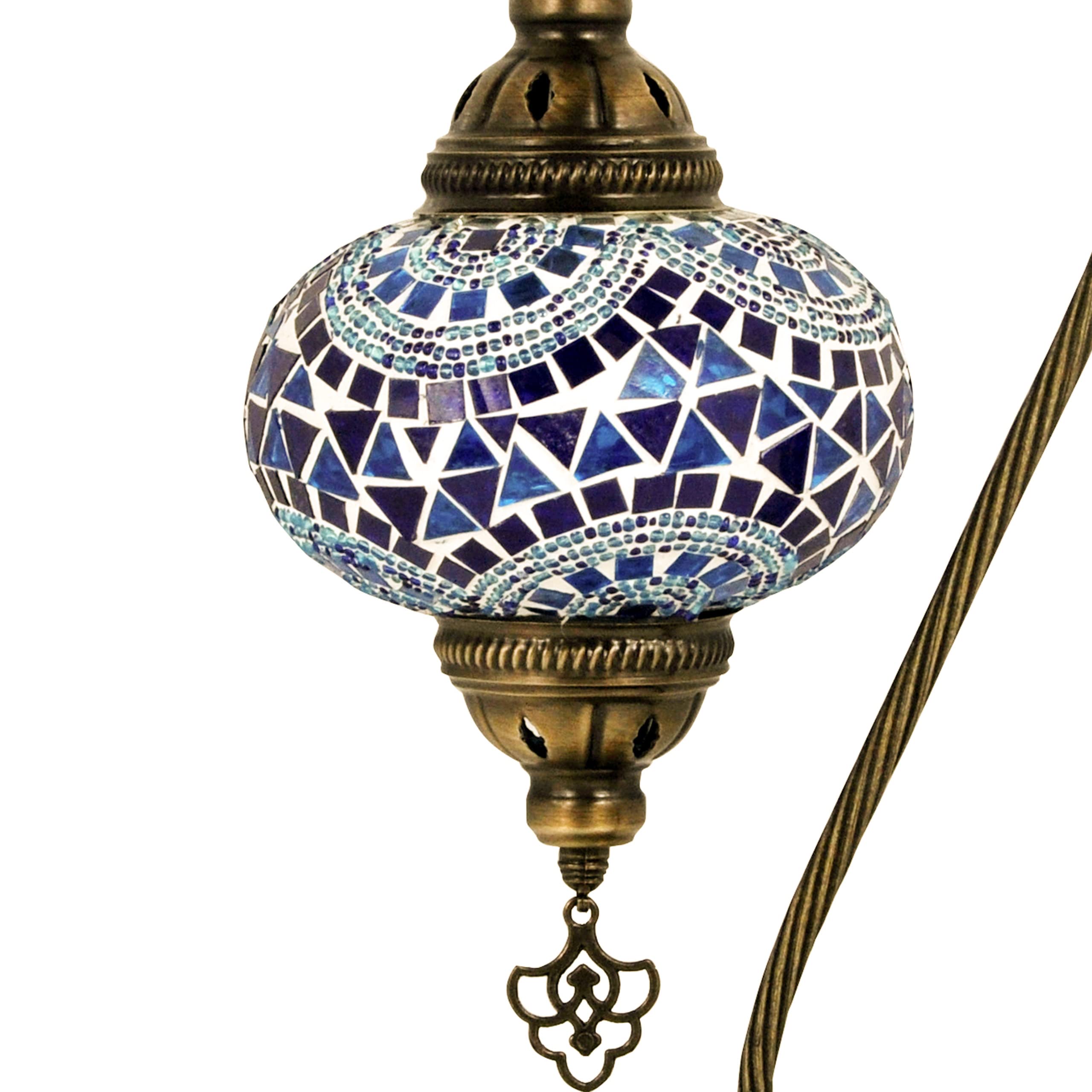 Handmade Turkish Mosaic Table Lamp with Bronze Base - Moroccan Style Tiffany Swan Neck Bedside Lamp with LED Bulb | Perfect for Living Room, Bedroom Decor & Romantic Ambiance Lighting