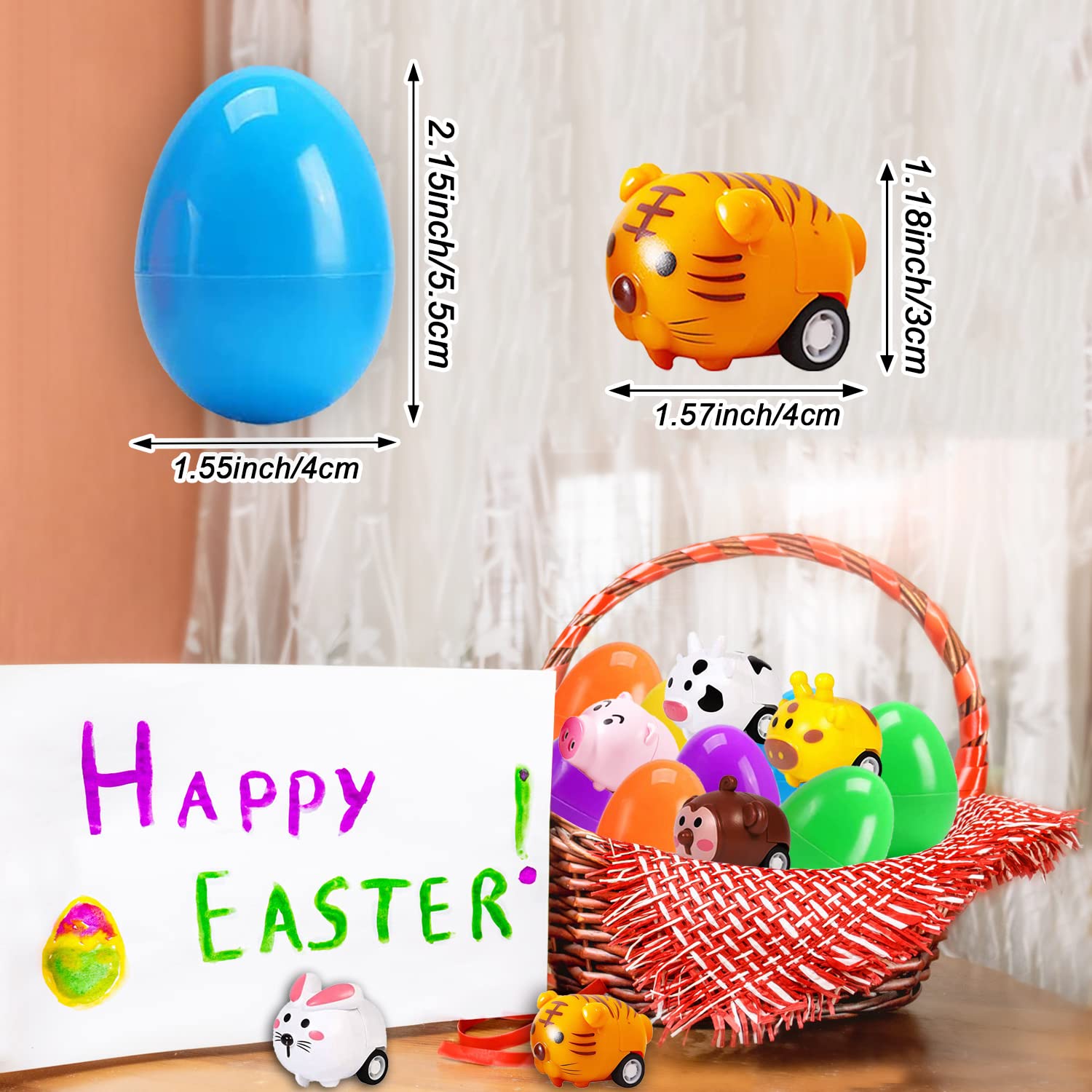 12 Pack Easter Eggs with Animal Pull Back Toy Cars - Easter Basket Stuffers, Party Favors, Classroom Prizes & Surprise Gifts for Kids - Perfect for Easter Egg Hunts, Themed Parties & School Rewards